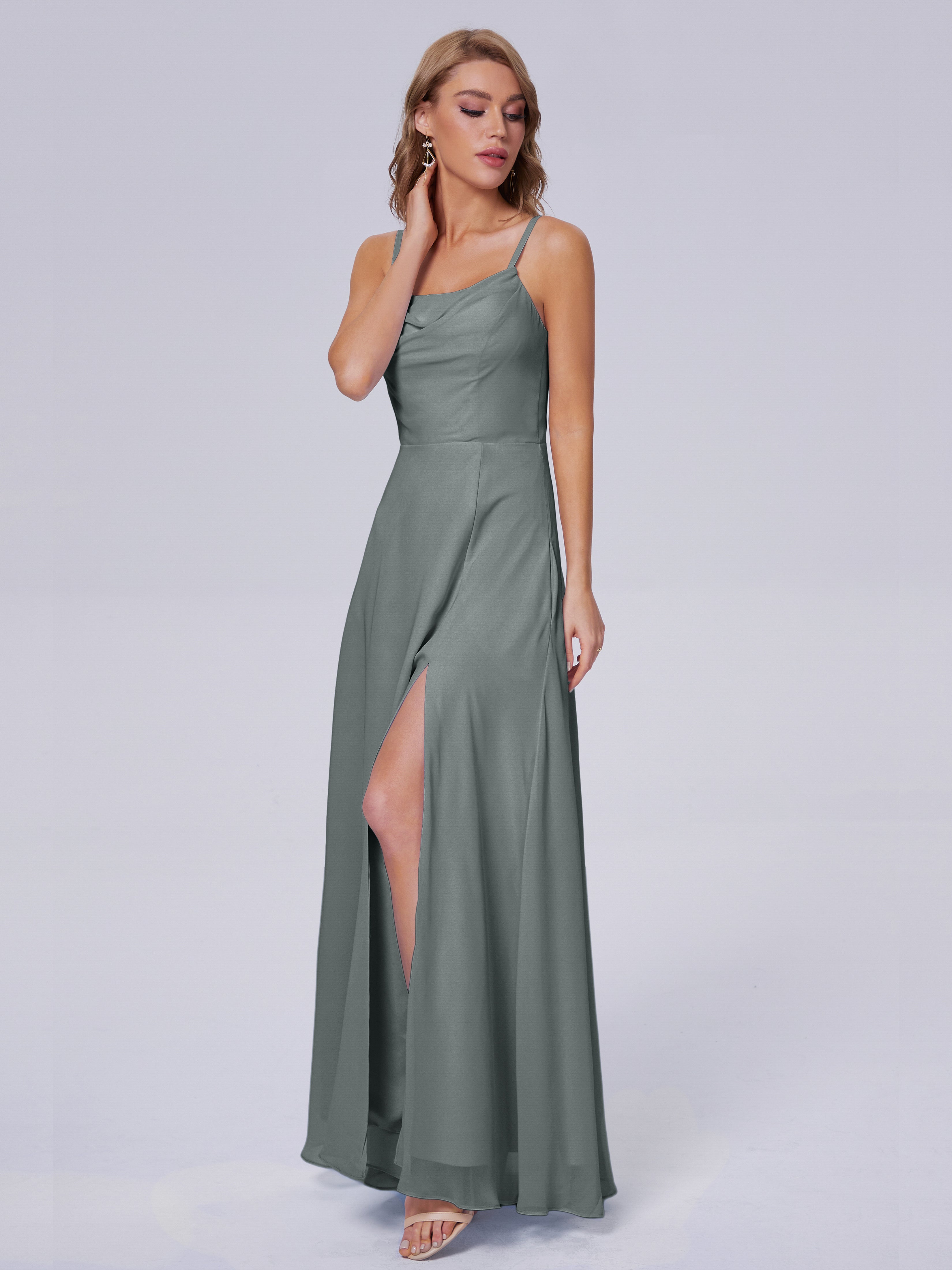 Reese Modest Split Chiffon Long Bridesmaid Dresses