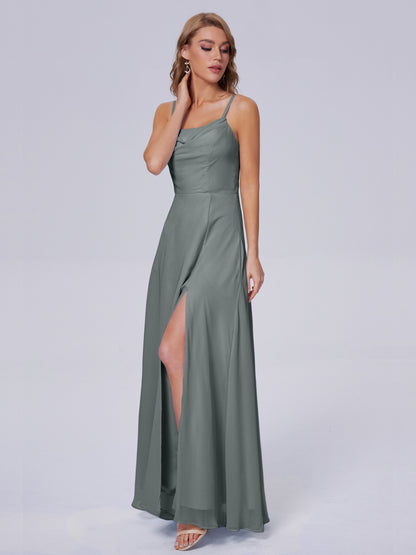 Reese Modest Split Chiffon Long Bridesmaid Dresses
