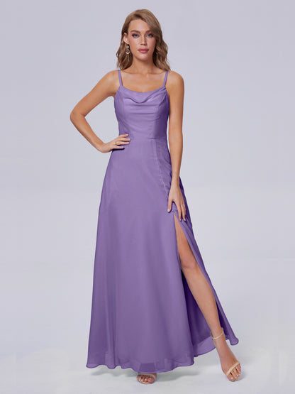 Reese Modest Split Chiffon Long Bridesmaid Dresses