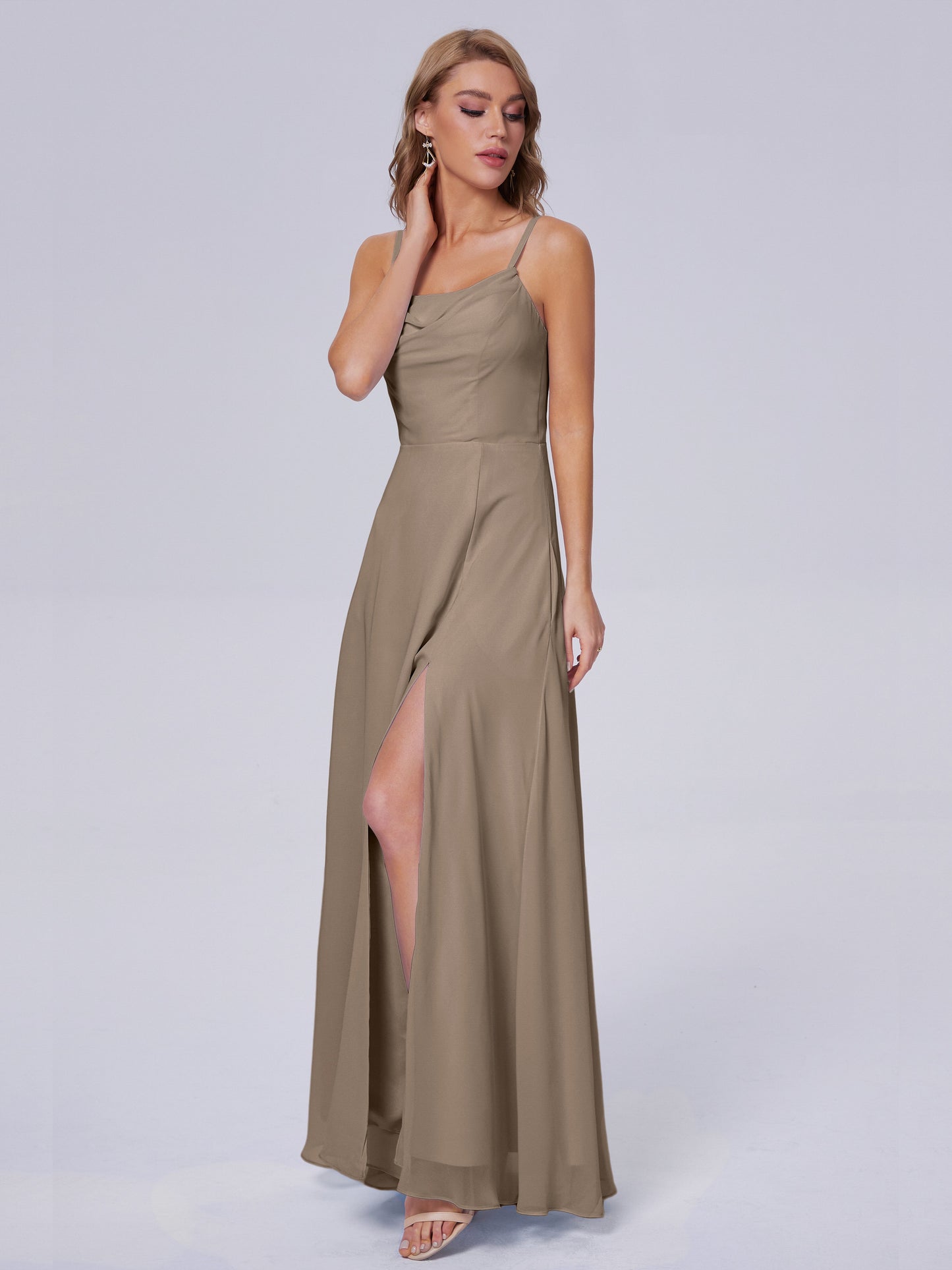 Reese Modest Split Chiffon Long Bridesmaid Dresses