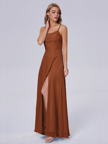Reese Modest Split Chiffon Long Bridesmaid Dresses