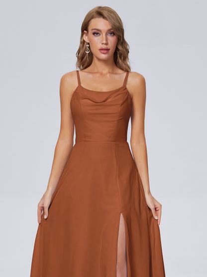 Reese Modest Split Chiffon Long Bridesmaid Dresses