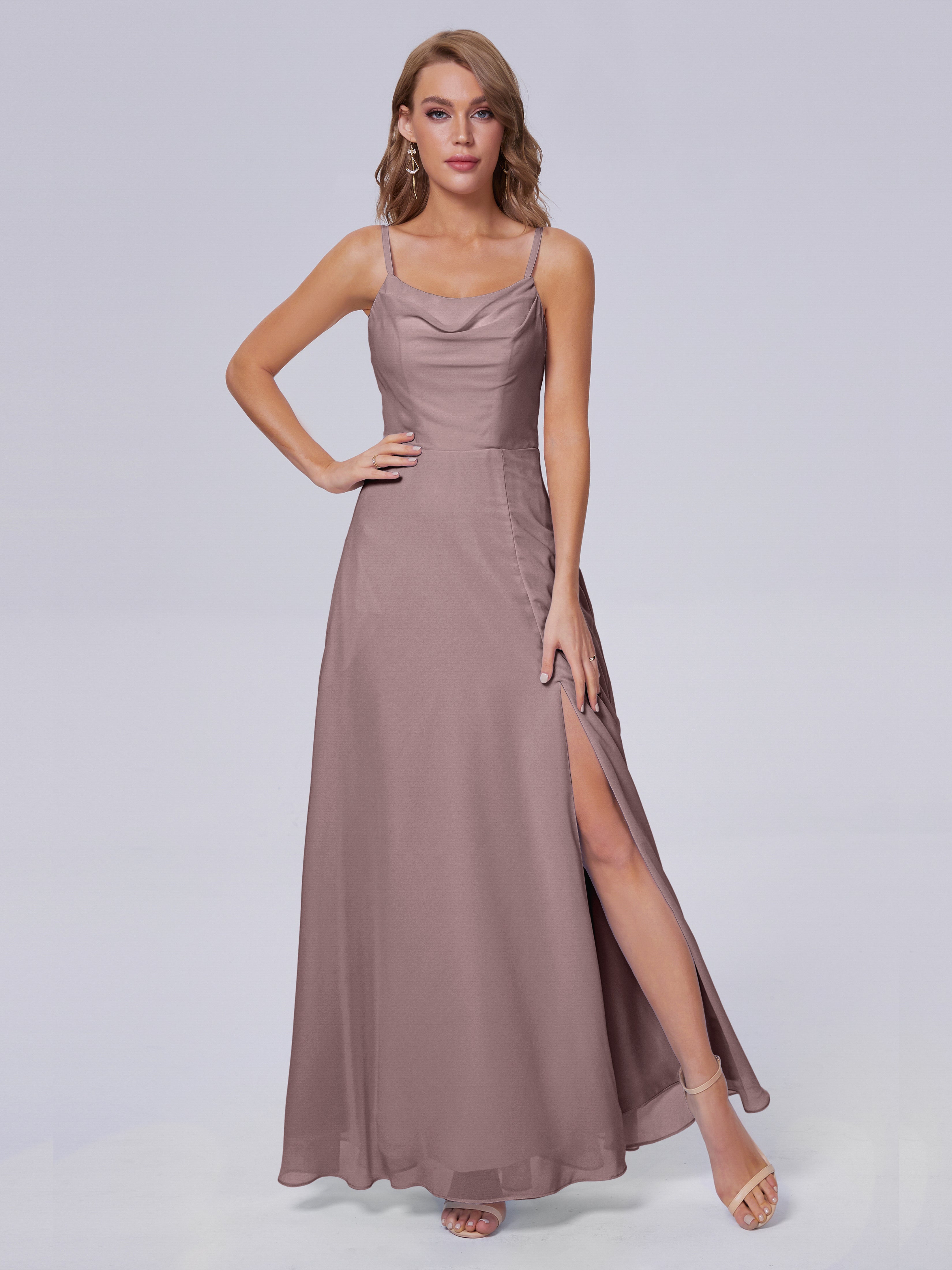 Reese Modest Split Chiffon Long Bridesmaid Dresses