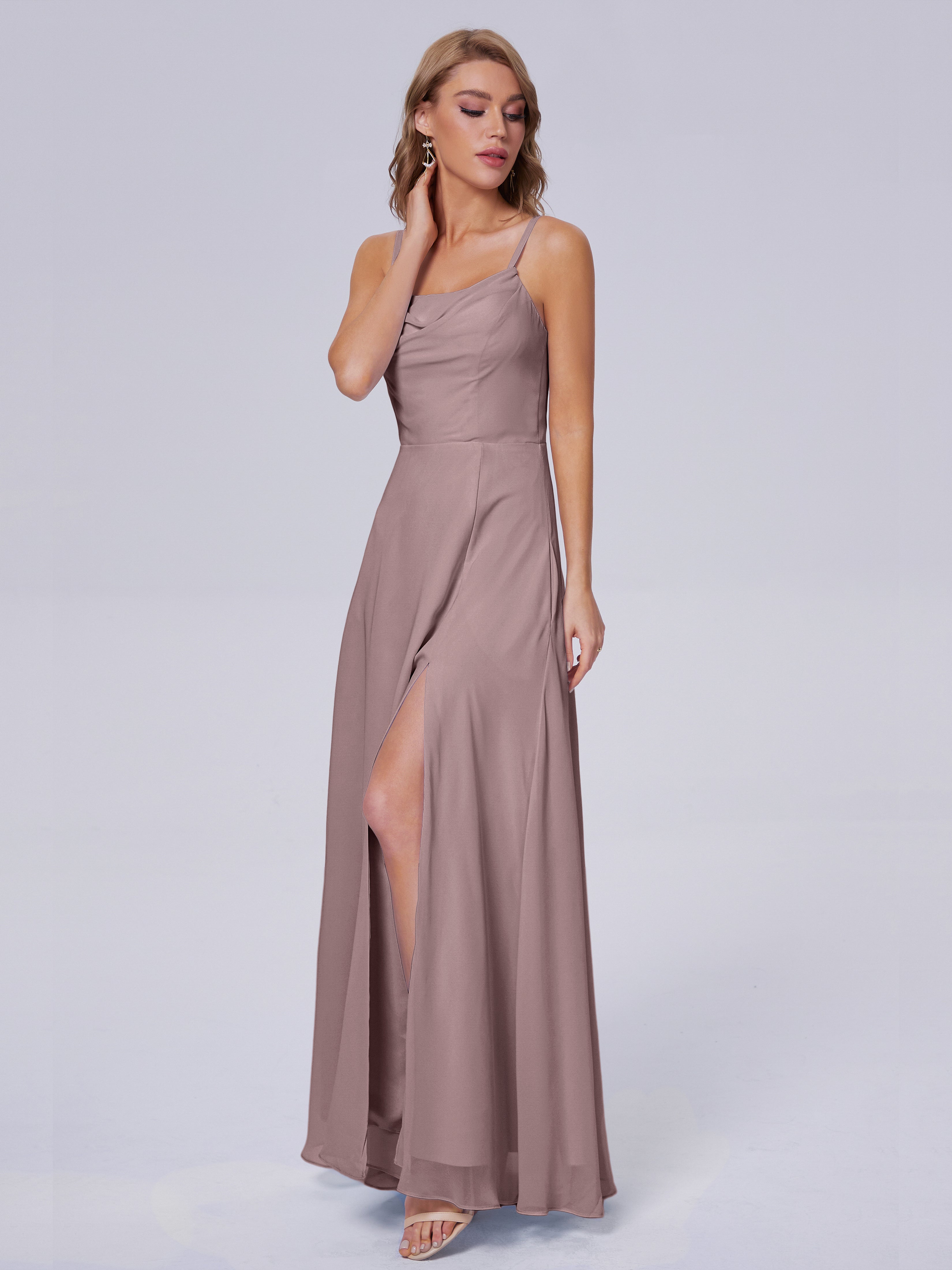 Reese Modest Split Chiffon Long Bridesmaid Dresses
