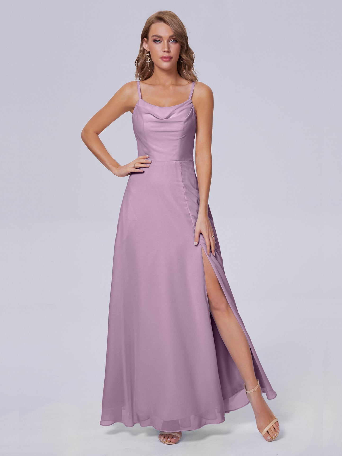Reese Modest Split Chiffon Long Bridesmaid Dresses