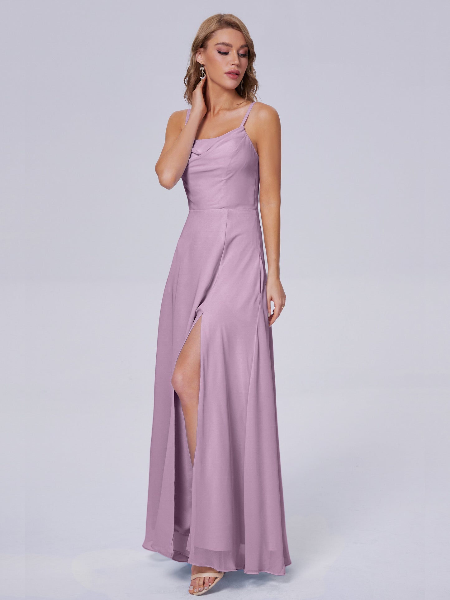 Reese Modest Split Chiffon Long Bridesmaid Dresses