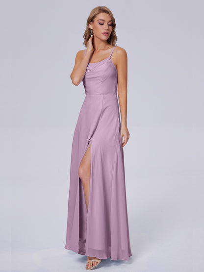 Reese Modest Split Chiffon Long Bridesmaid Dresses