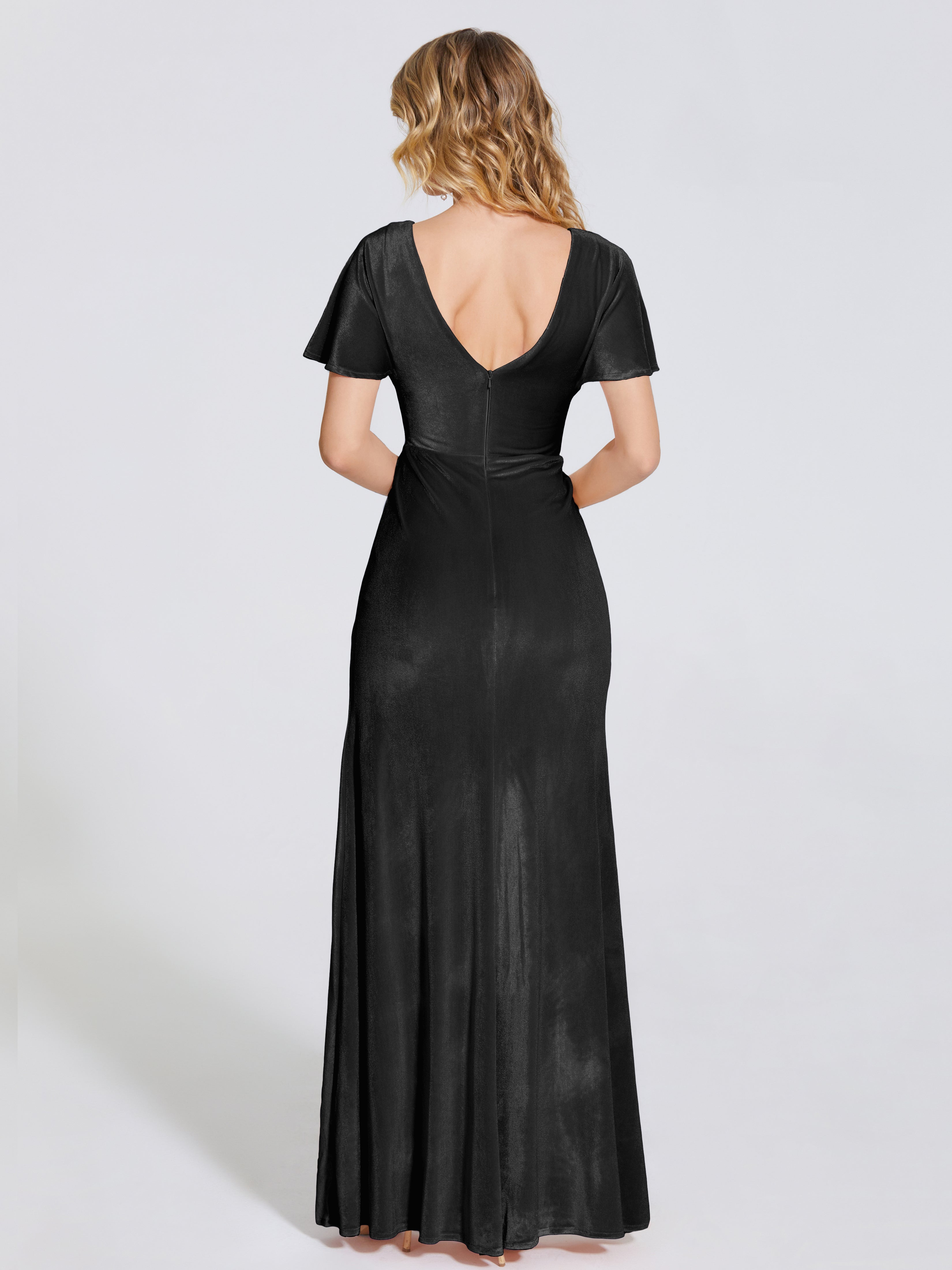 Summer Sheath Velvet Bridesmaid Dress With Short Sleeves
