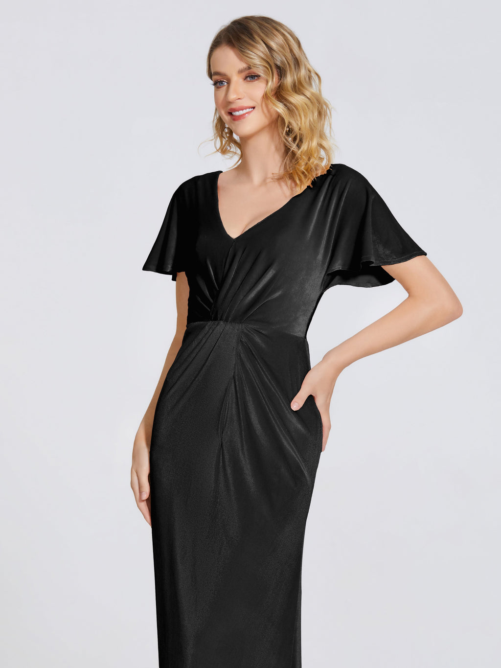 Summer Sheath Velvet Bridesmaid Dress With Short Sleeves