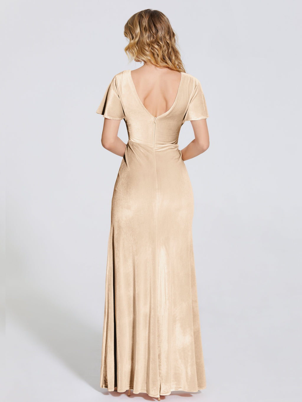 Summer Sheath Velvet Bridesmaid Dress With Short Sleeves