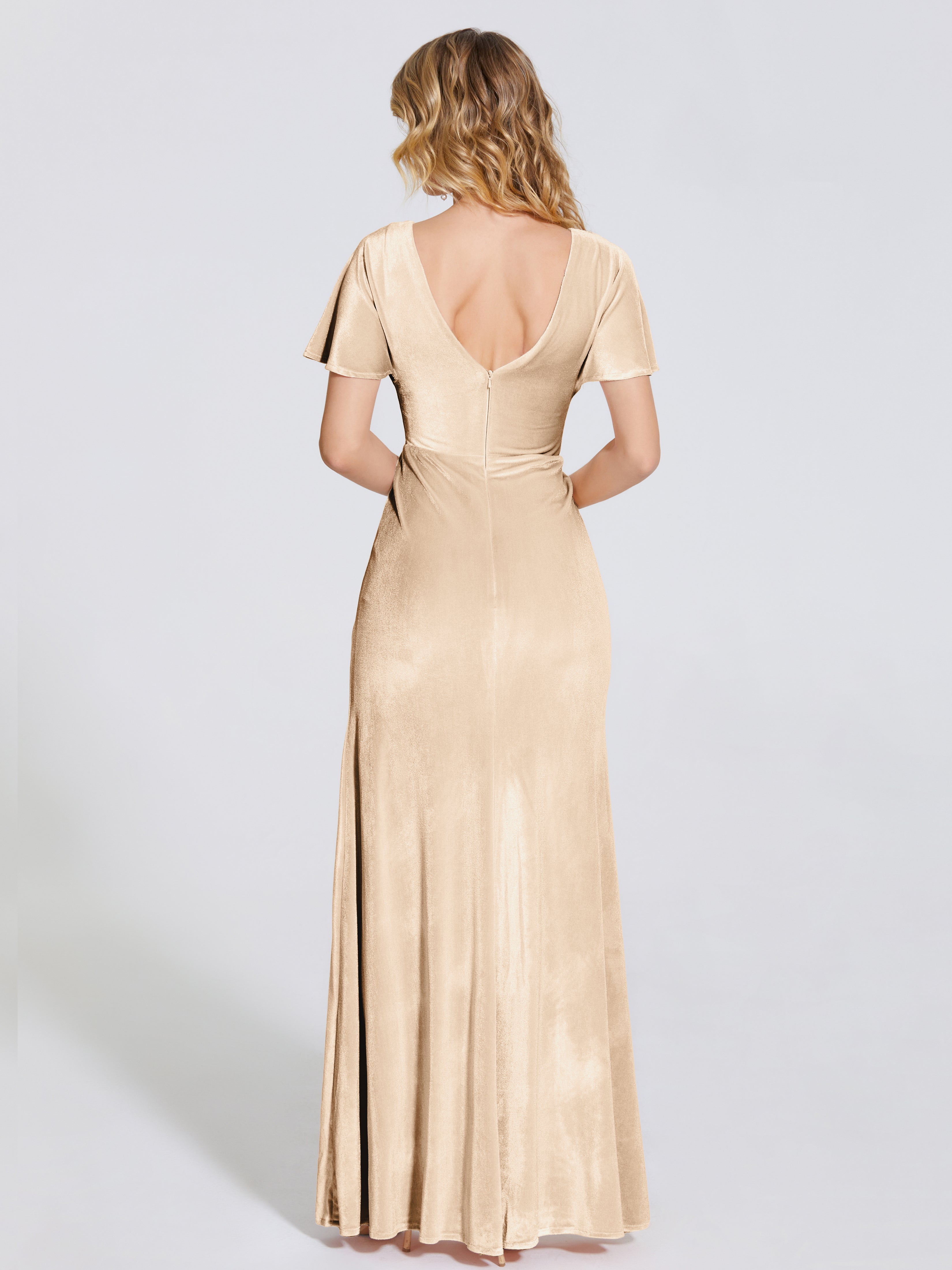 Summer Sheath Velvet Bridesmaid Dress With Short Sleeves