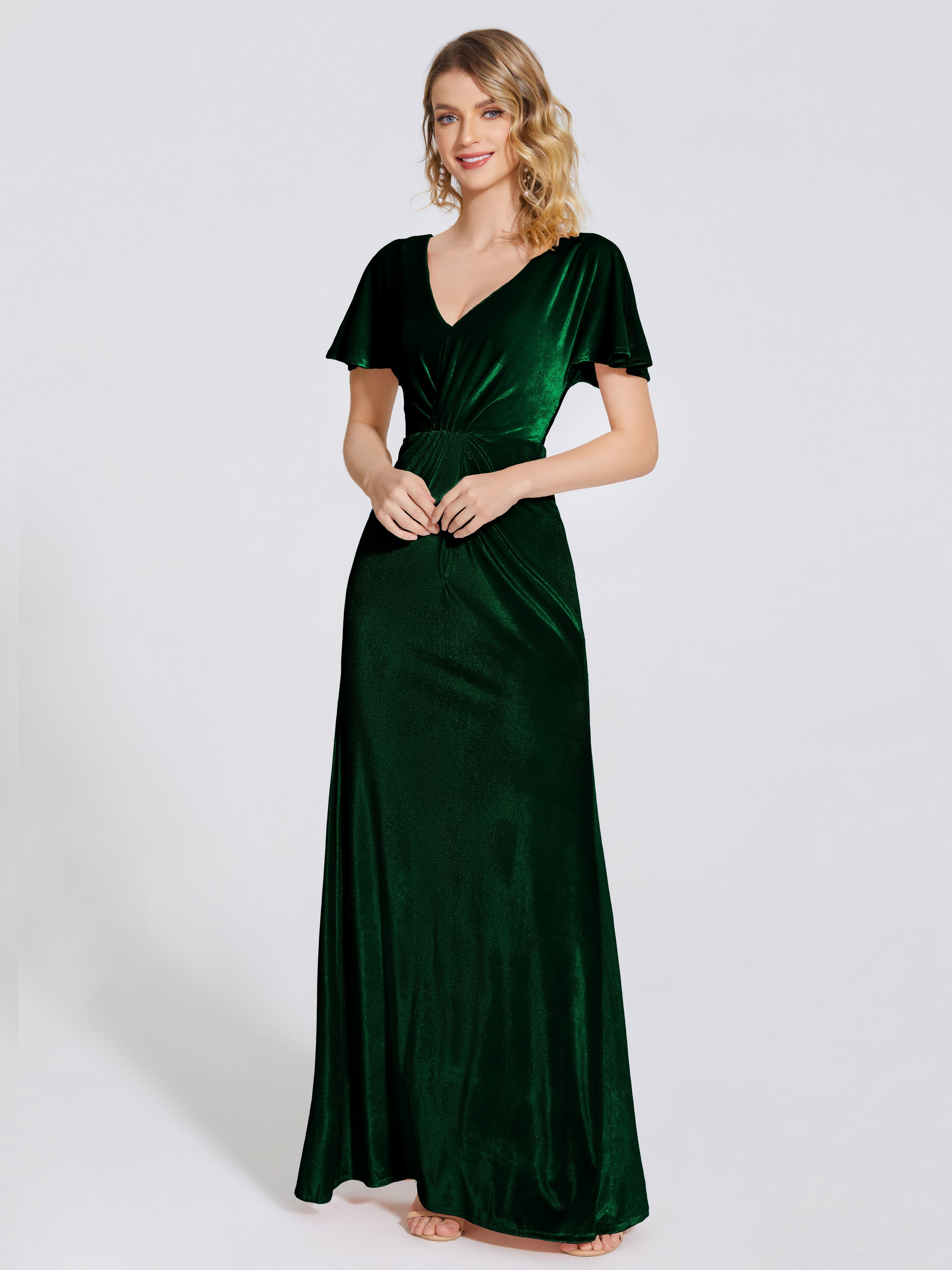 Summer Sheath Velvet Bridesmaid Dress With Short Sleeves