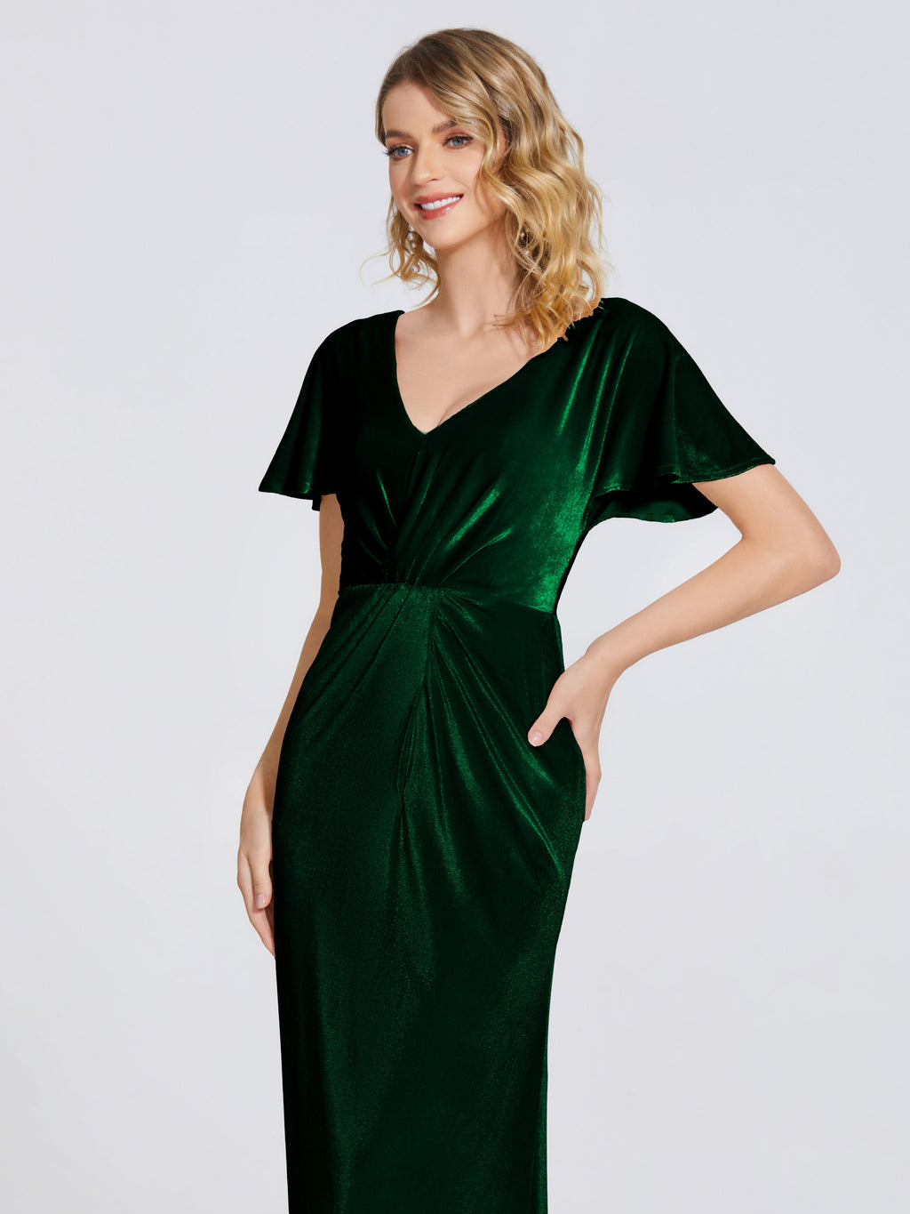 Summer Sheath Velvet Bridesmaid Dress With Short Sleeves
