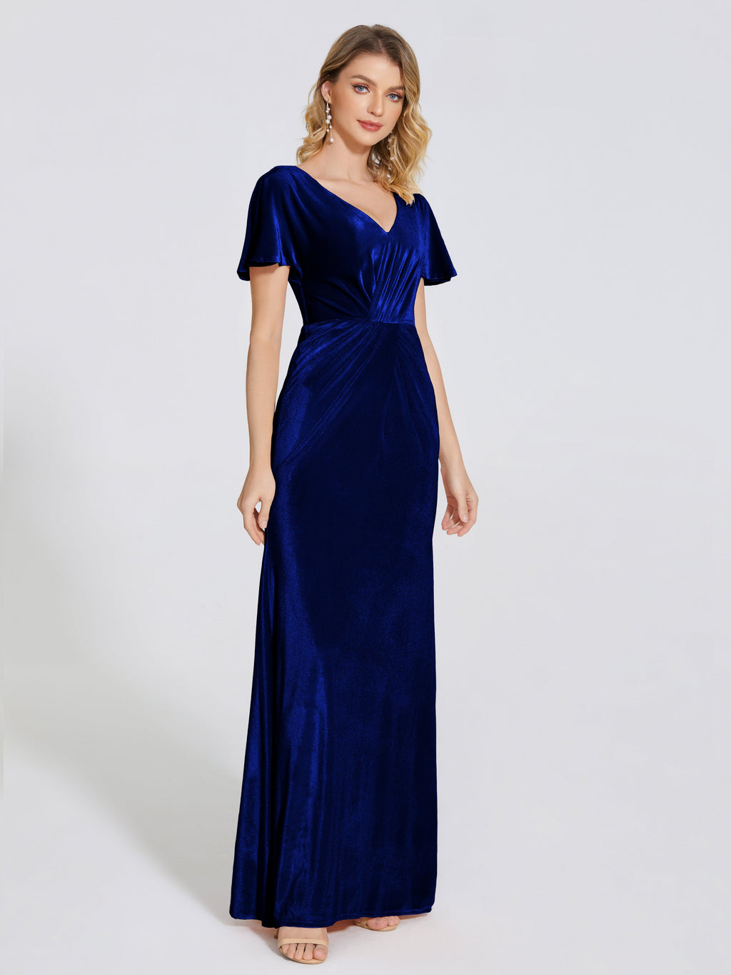 Summer Sheath Velvet Bridesmaid Dress With Short Sleeves