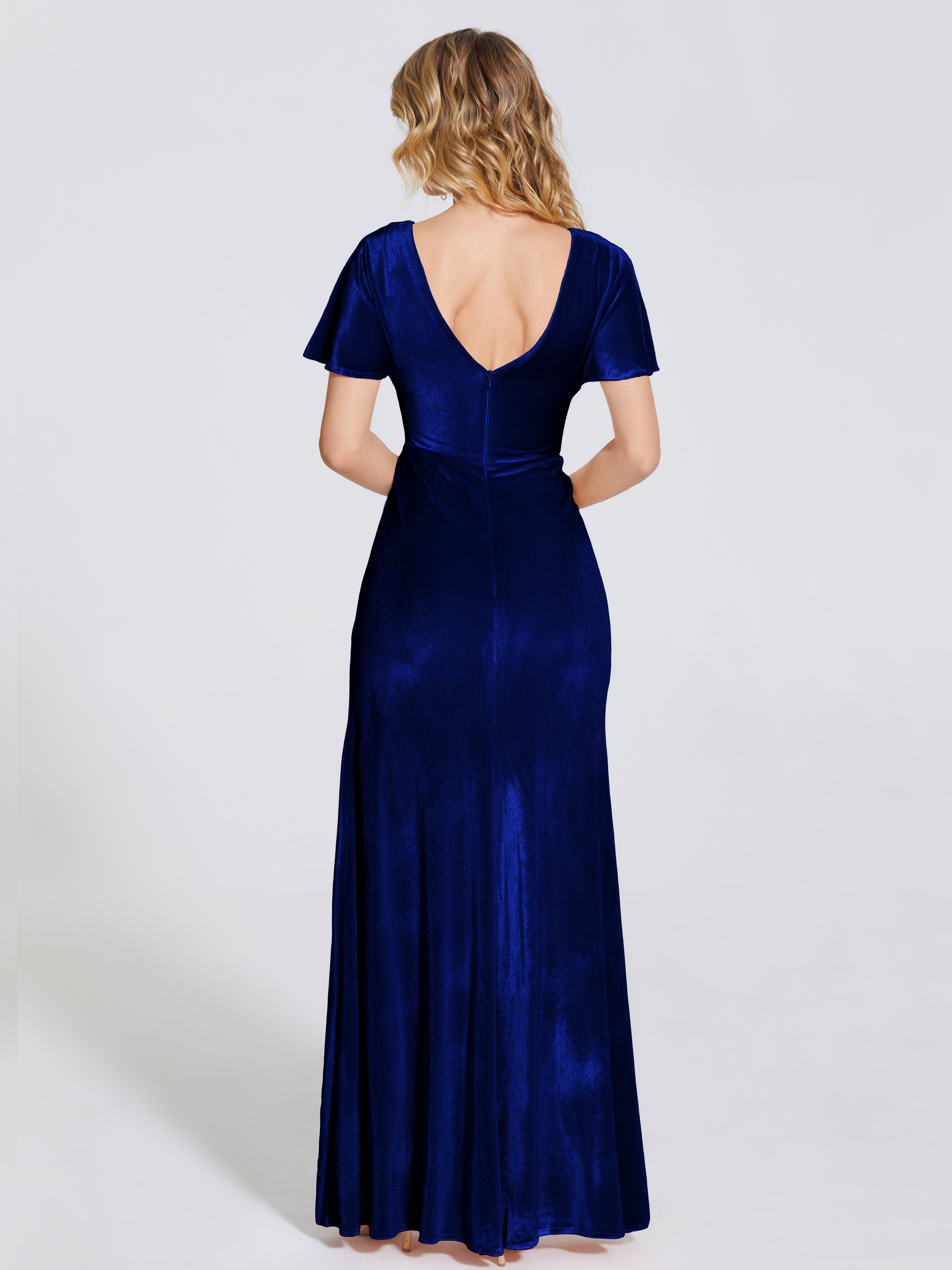 Summer Sheath Velvet Bridesmaid Dress With Short Sleeves