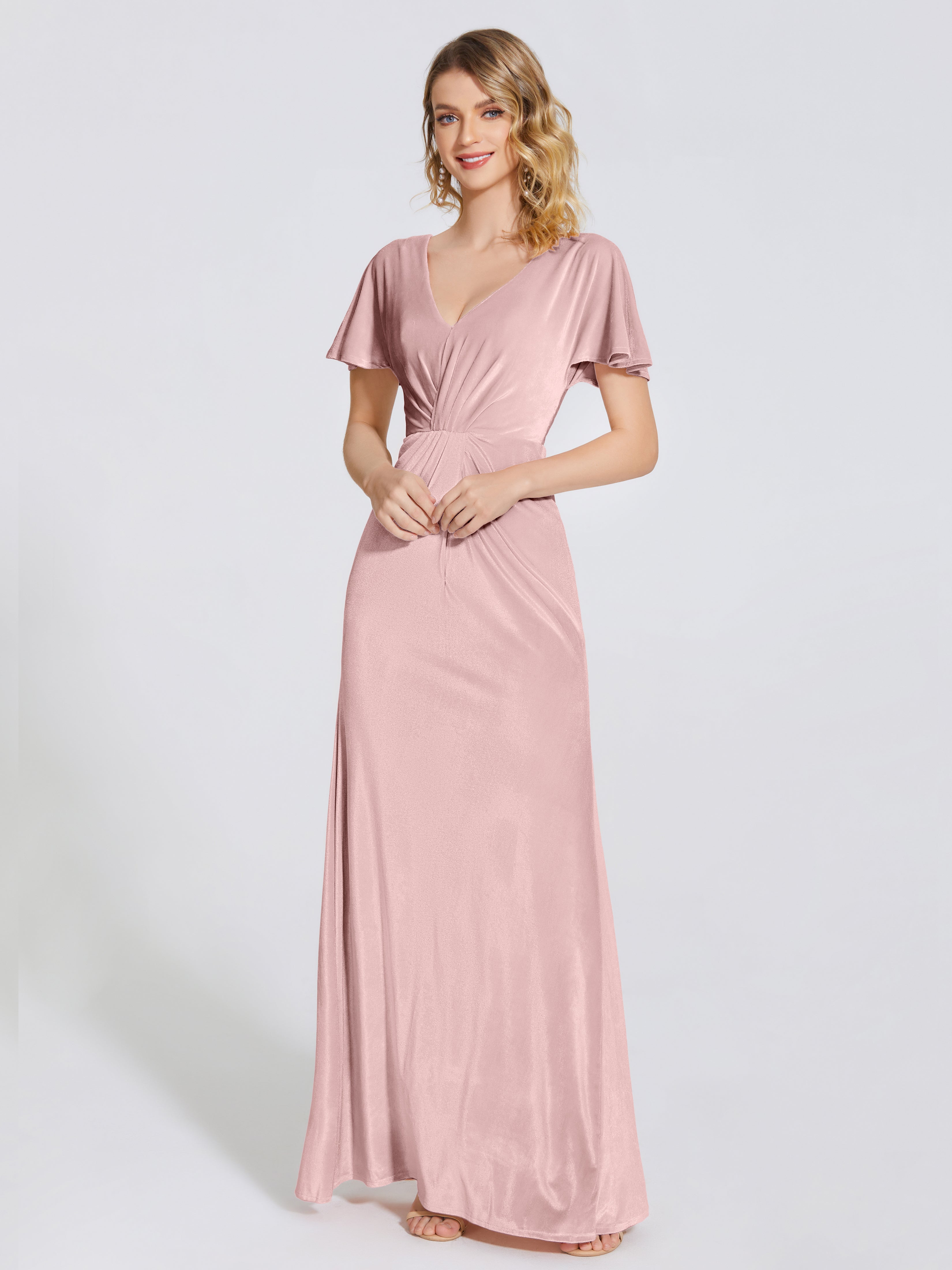 Summer Sheath Velvet Bridesmaid Dress With Short Sleeves