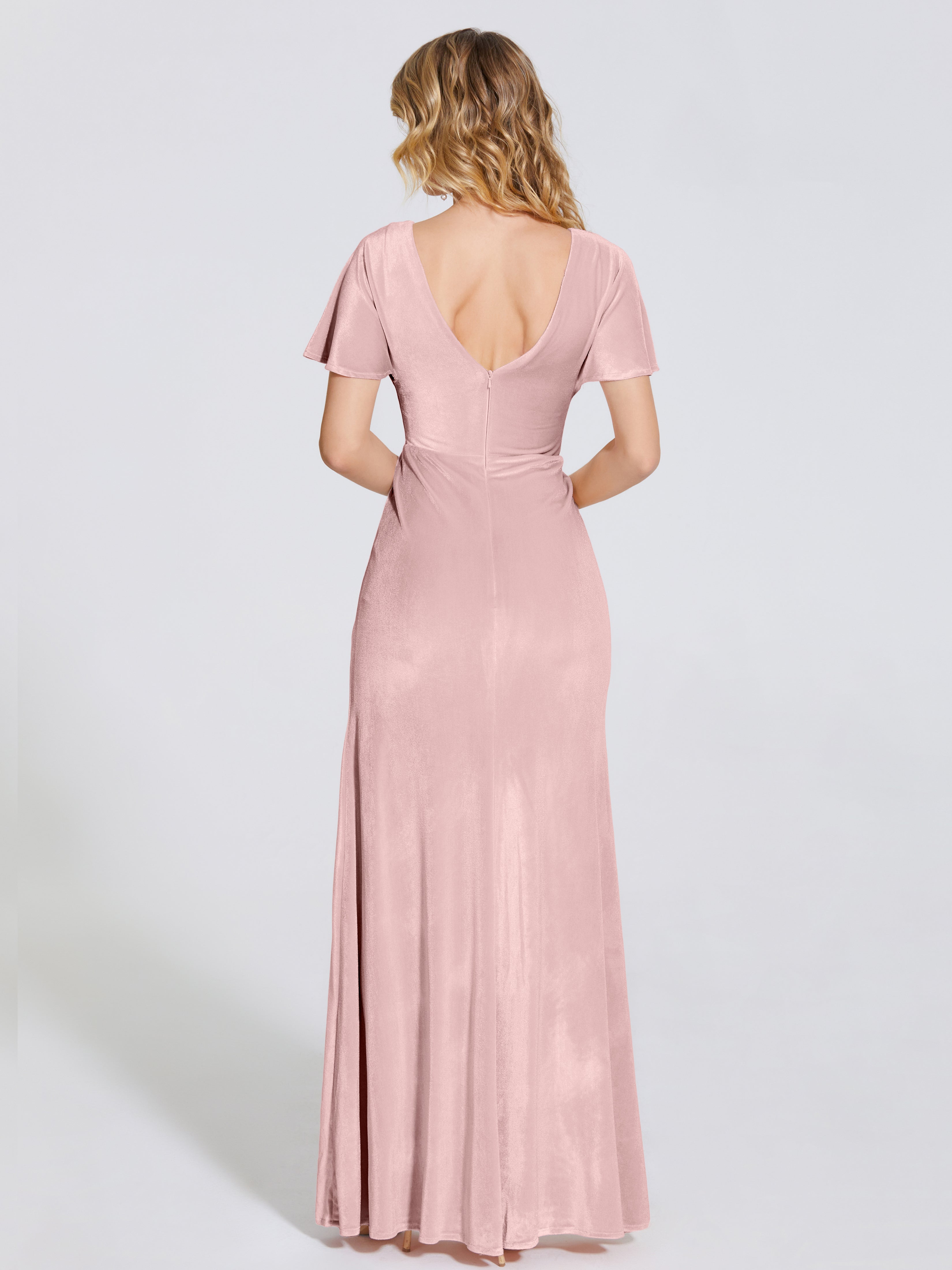 Summer Sheath Velvet Bridesmaid Dress With Short Sleeves