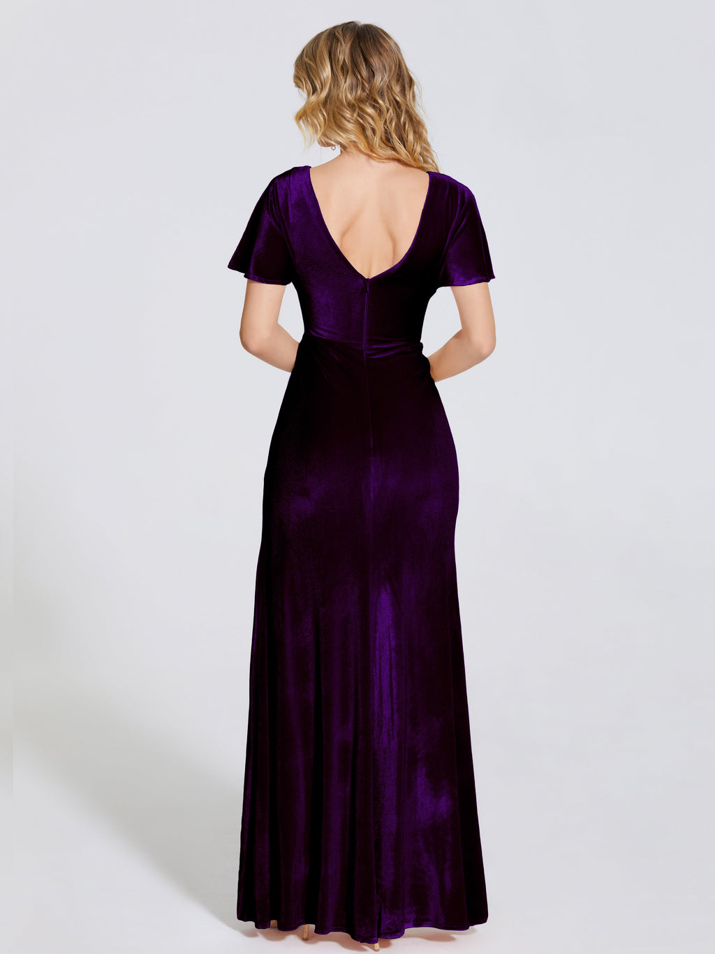 Summer Sheath Velvet Bridesmaid Dress With Short Sleeves