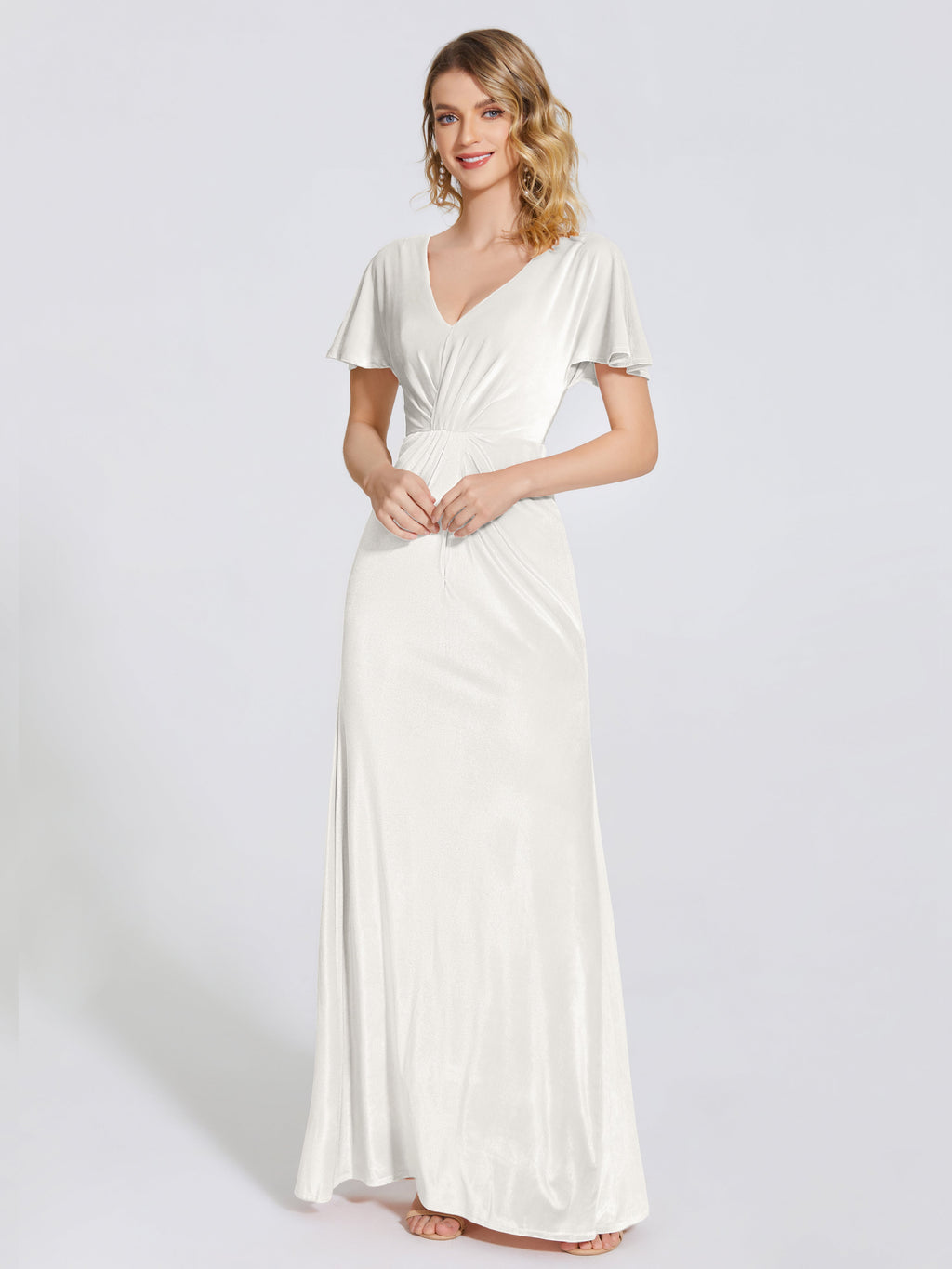 Summer Sheath Velvet Bridesmaid Dress With Short Sleeves