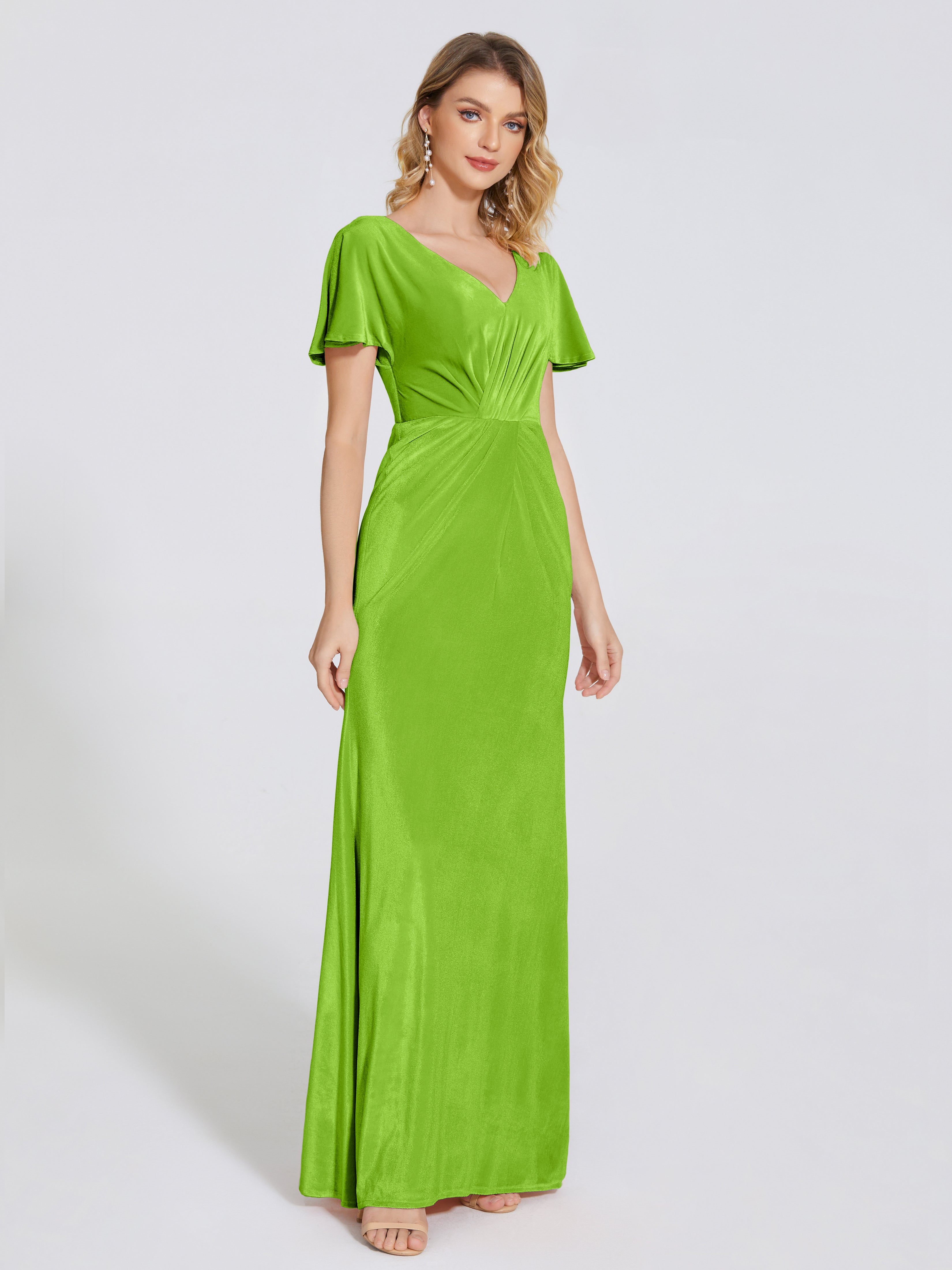Summer Sheath Velvet Bridesmaid Dress With Short Sleeves