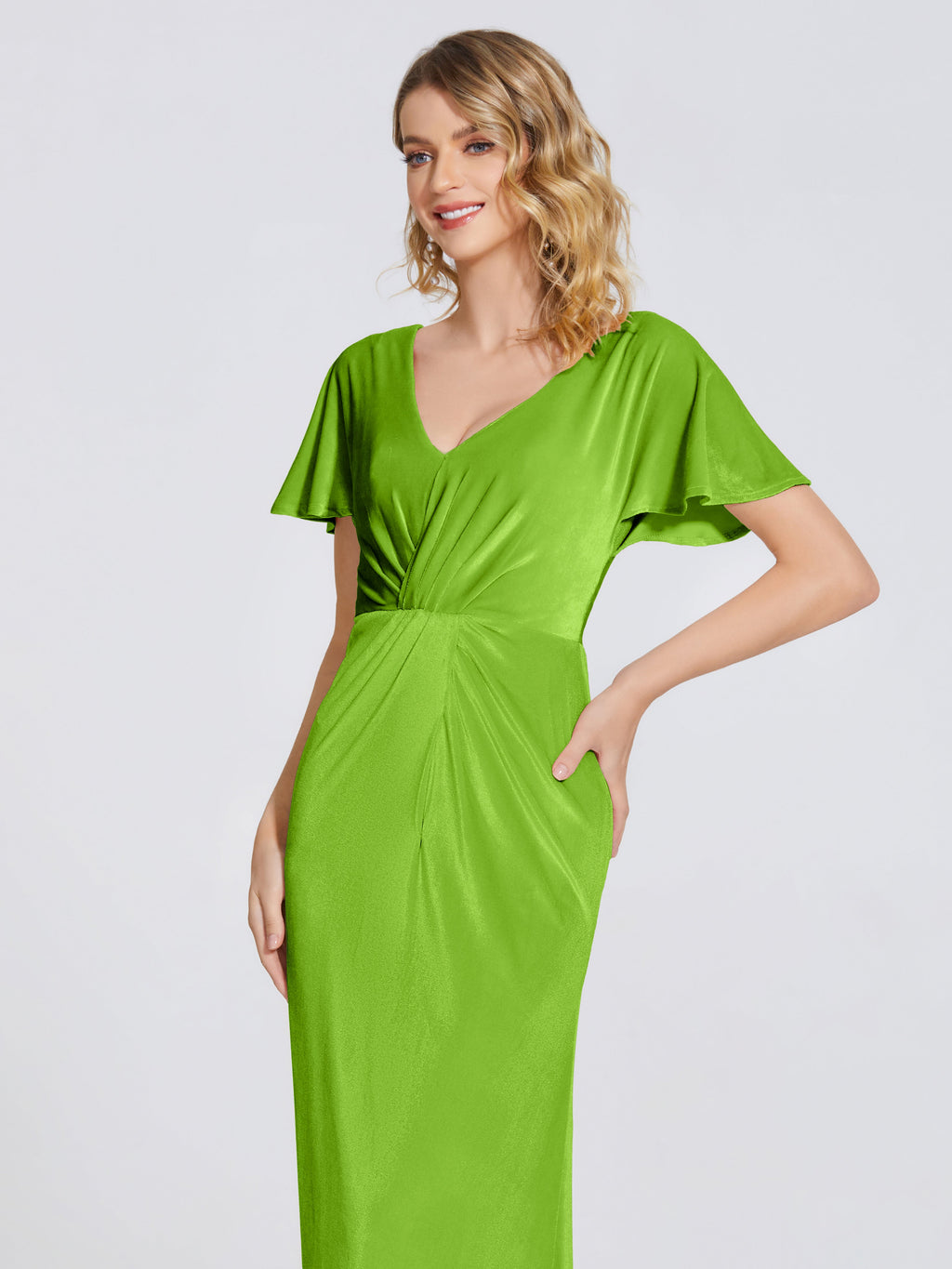 Summer Sheath Velvet Bridesmaid Dress With Short Sleeves