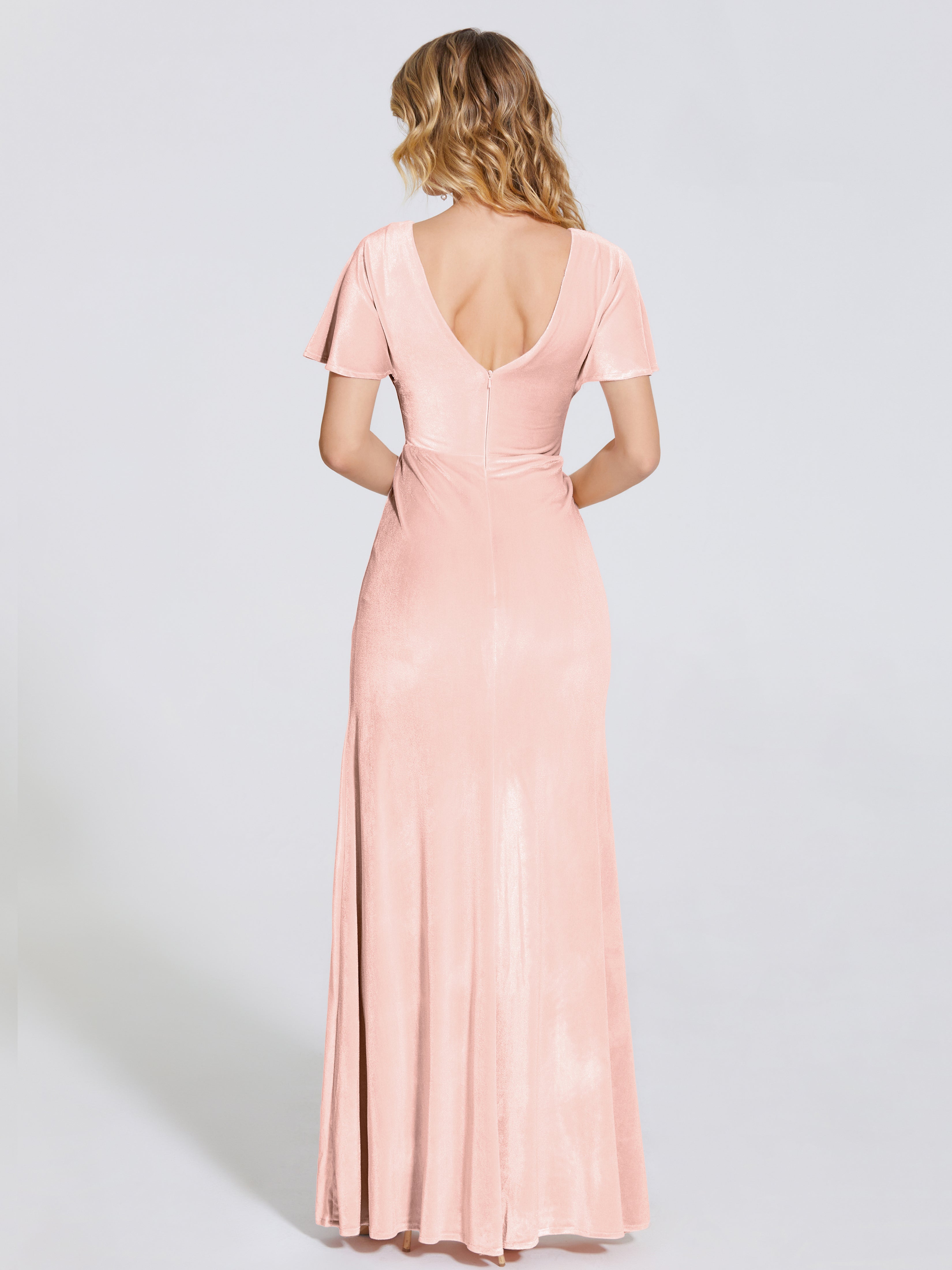Summer Sheath Velvet Bridesmaid Dress With Short Sleeves