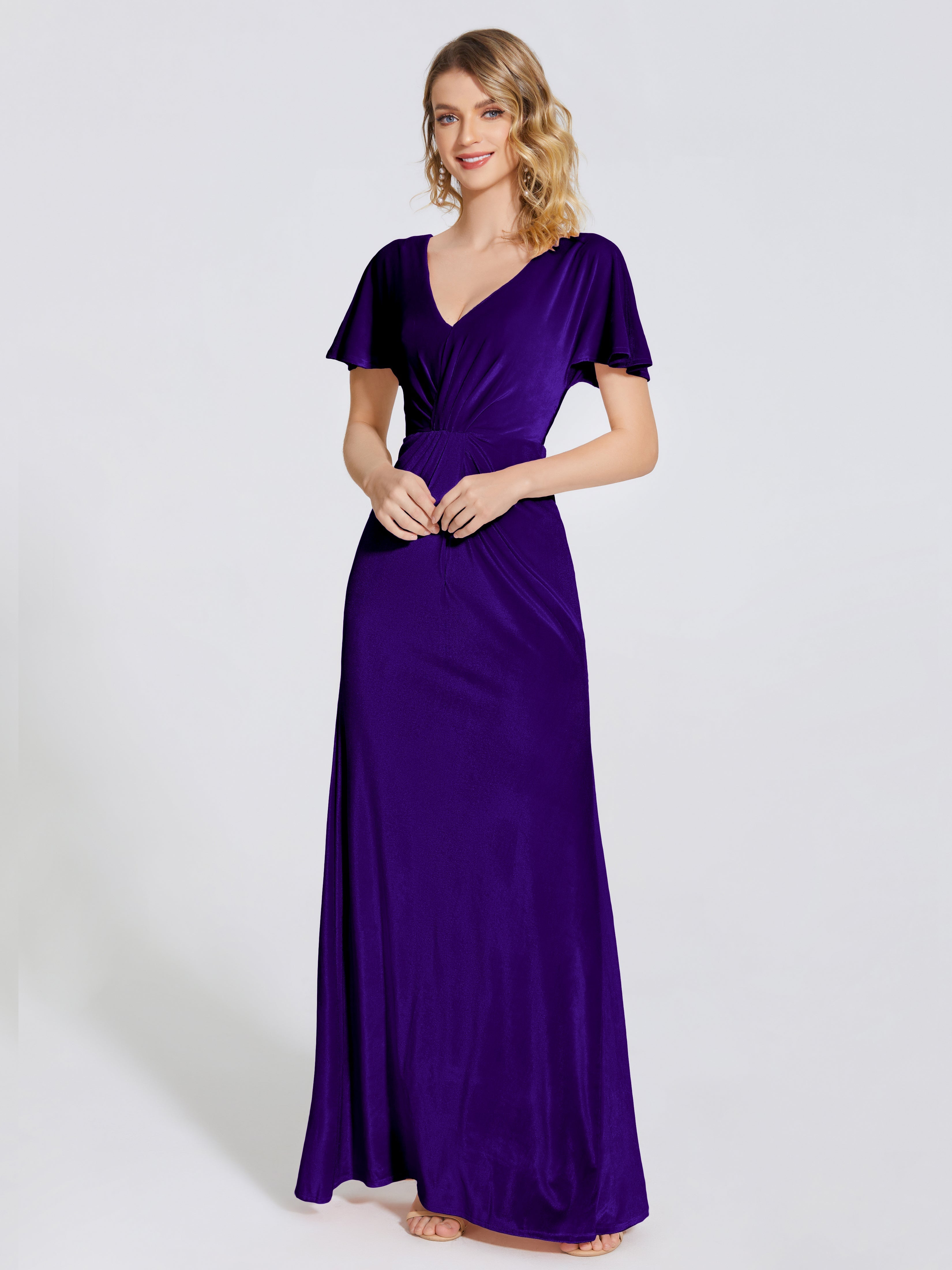 Summer Sheath Velvet Bridesmaid Dress With Short Sleeves