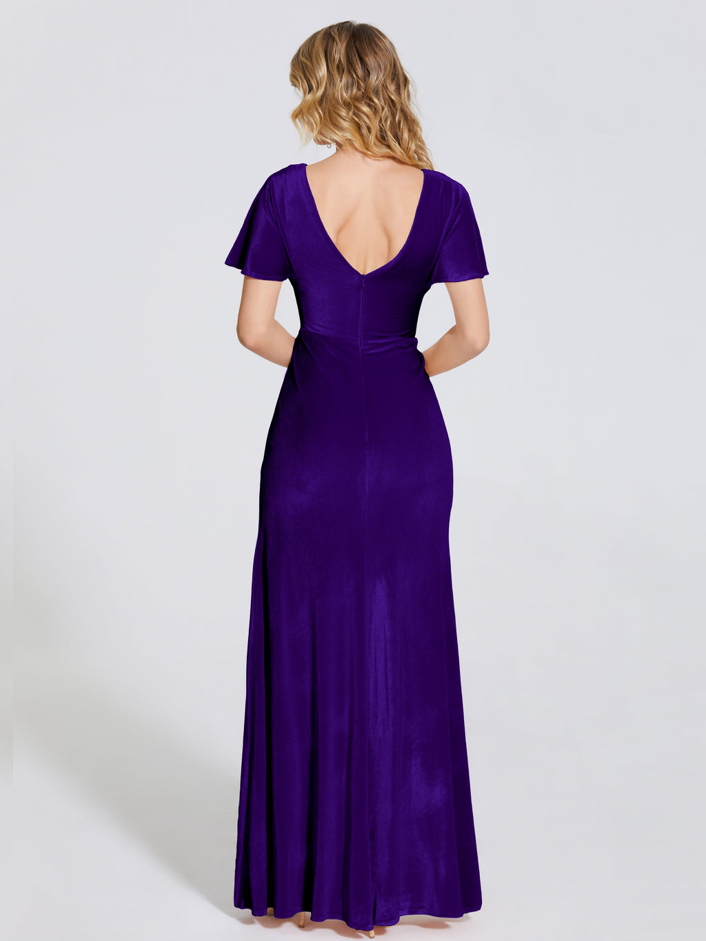 Summer Sheath Velvet Bridesmaid Dress With Short Sleeves