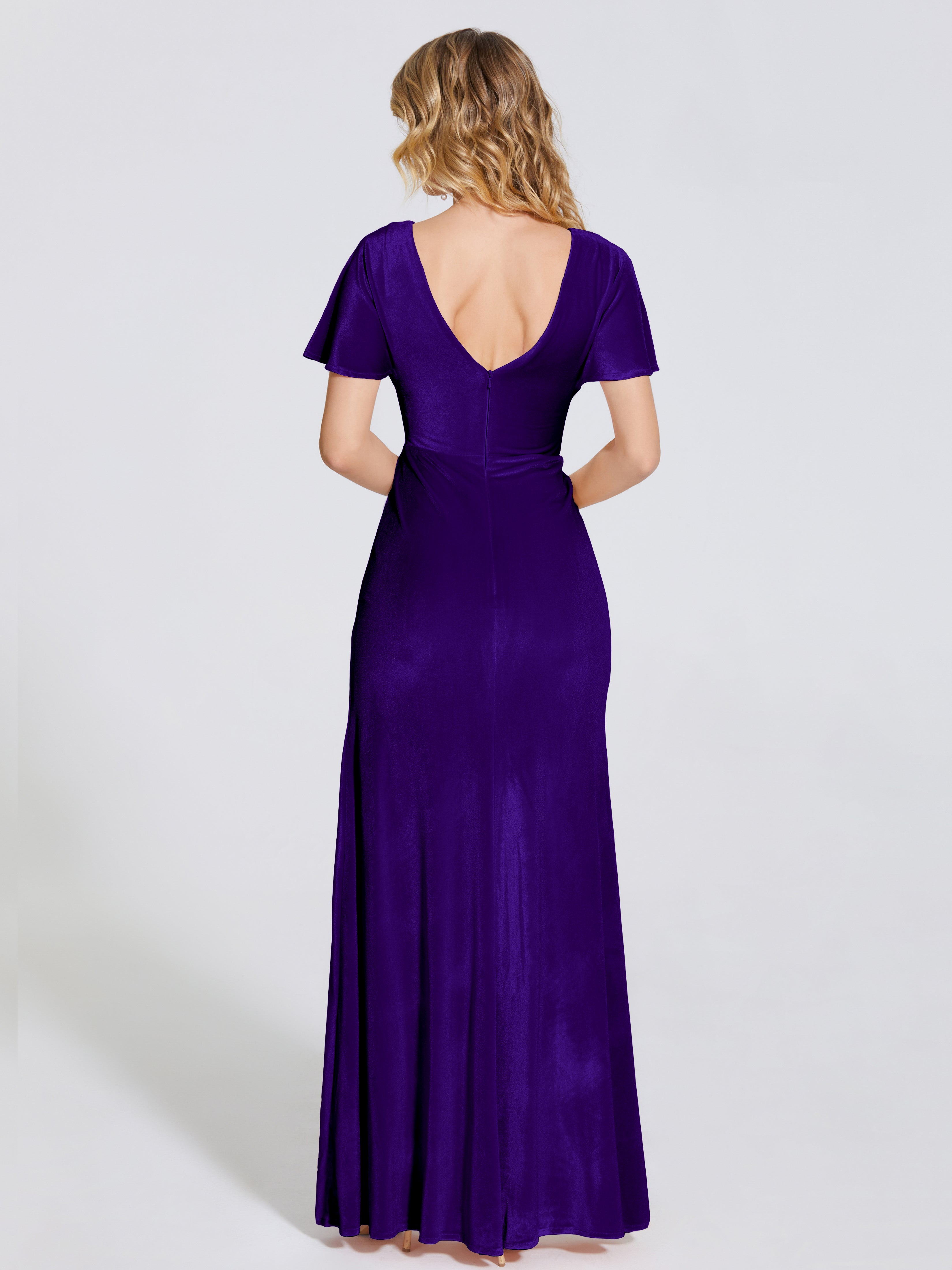 Summer Sheath Velvet Bridesmaid Dress With Short Sleeves