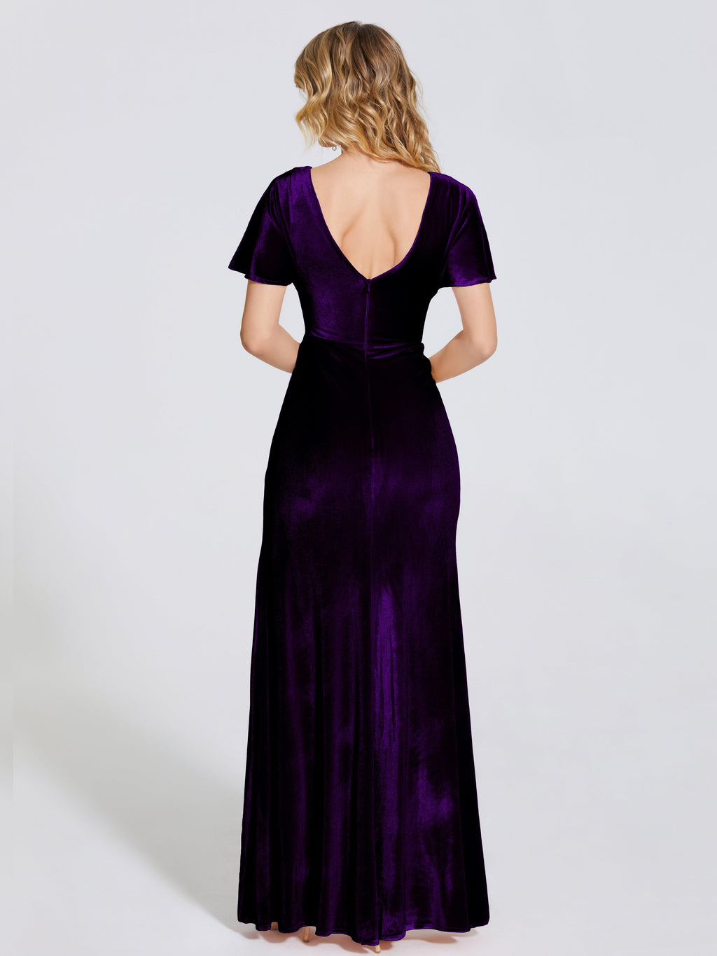 Summer Sheath Velvet Bridesmaid Dress With Short Sleeves
