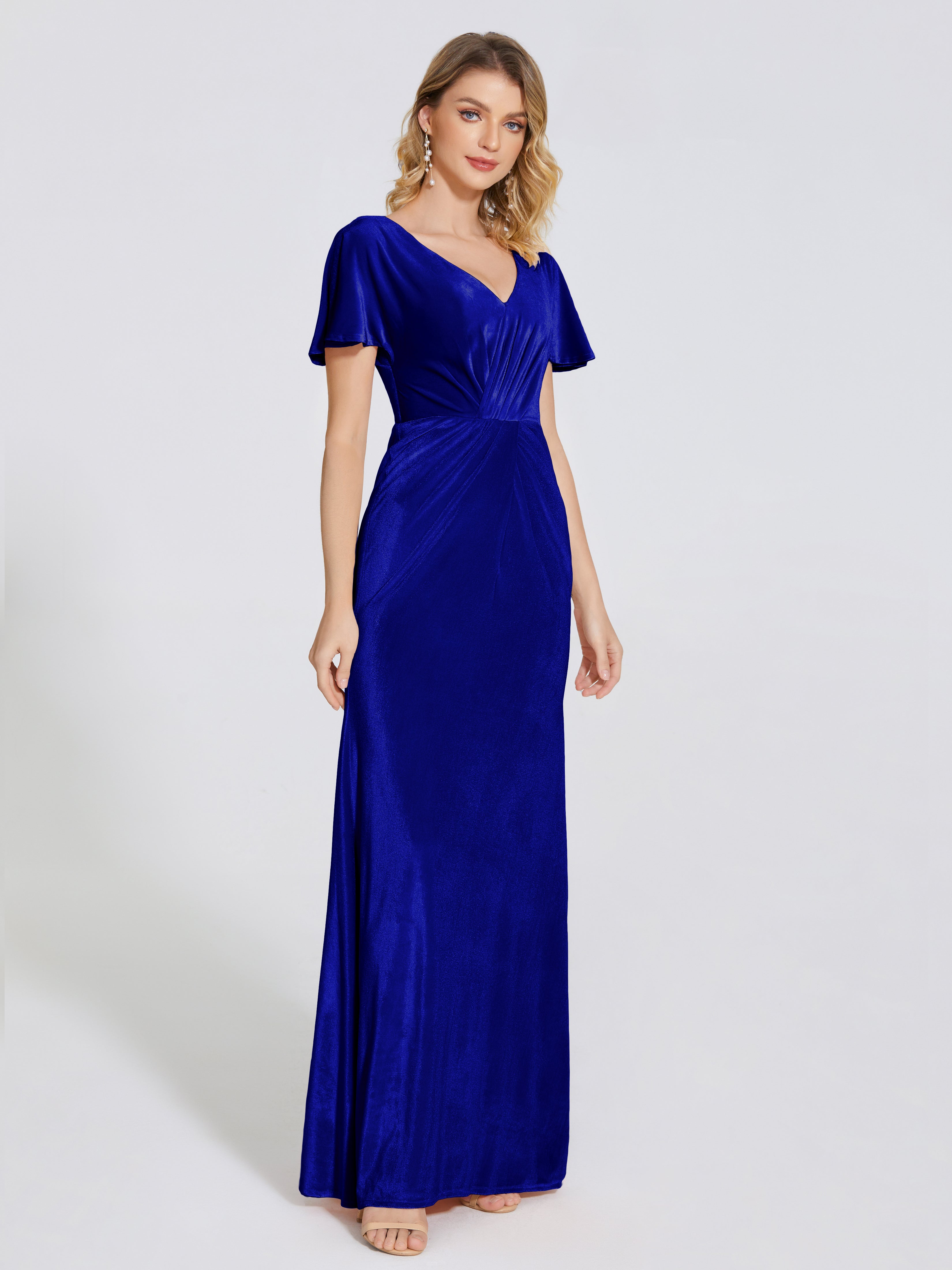 Summer Sheath Velvet Bridesmaid Dress With Short Sleeves