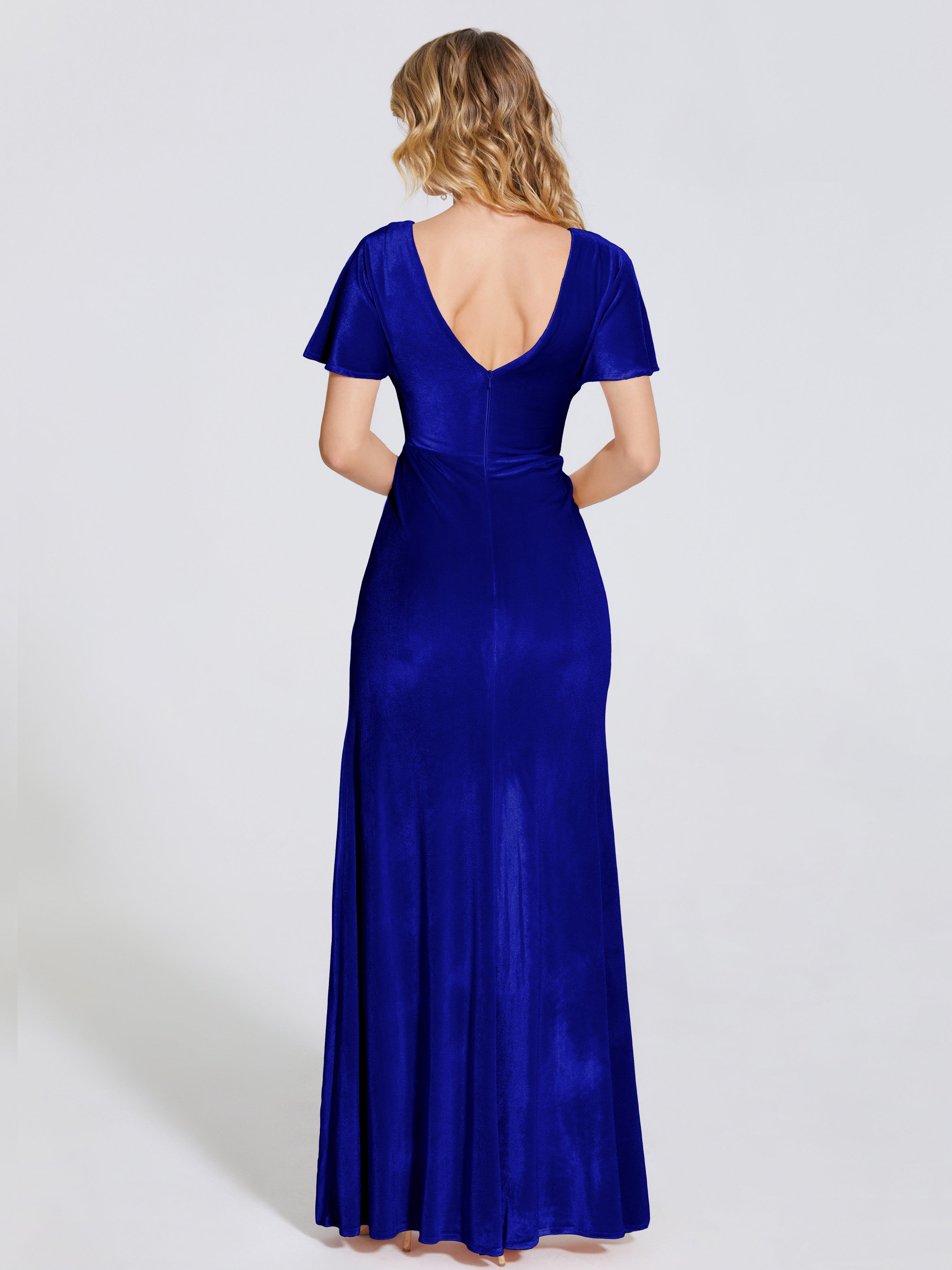 Summer Sheath Velvet Bridesmaid Dress With Short Sleeves