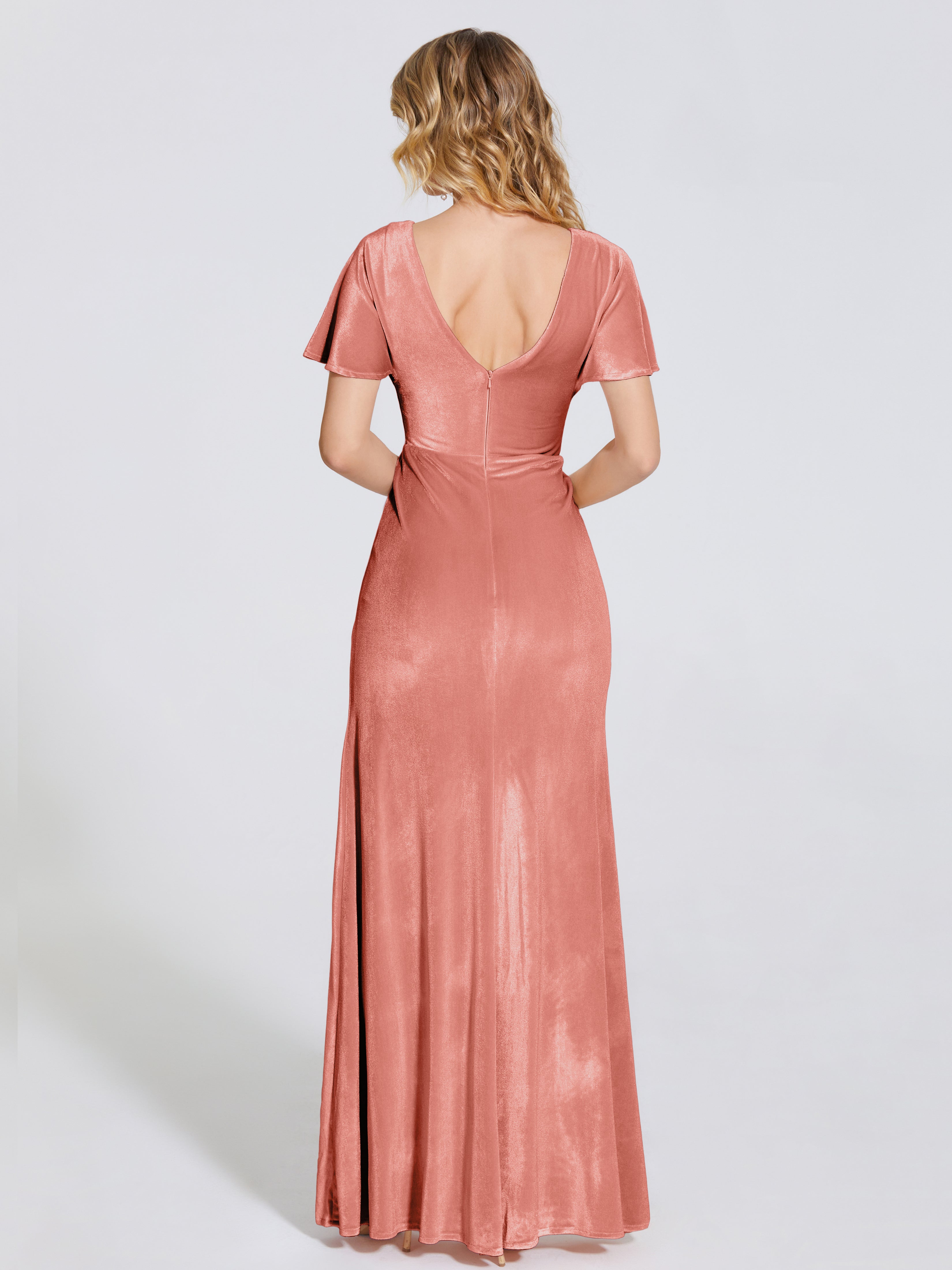 Summer Sheath Velvet Bridesmaid Dress With Short Sleeves