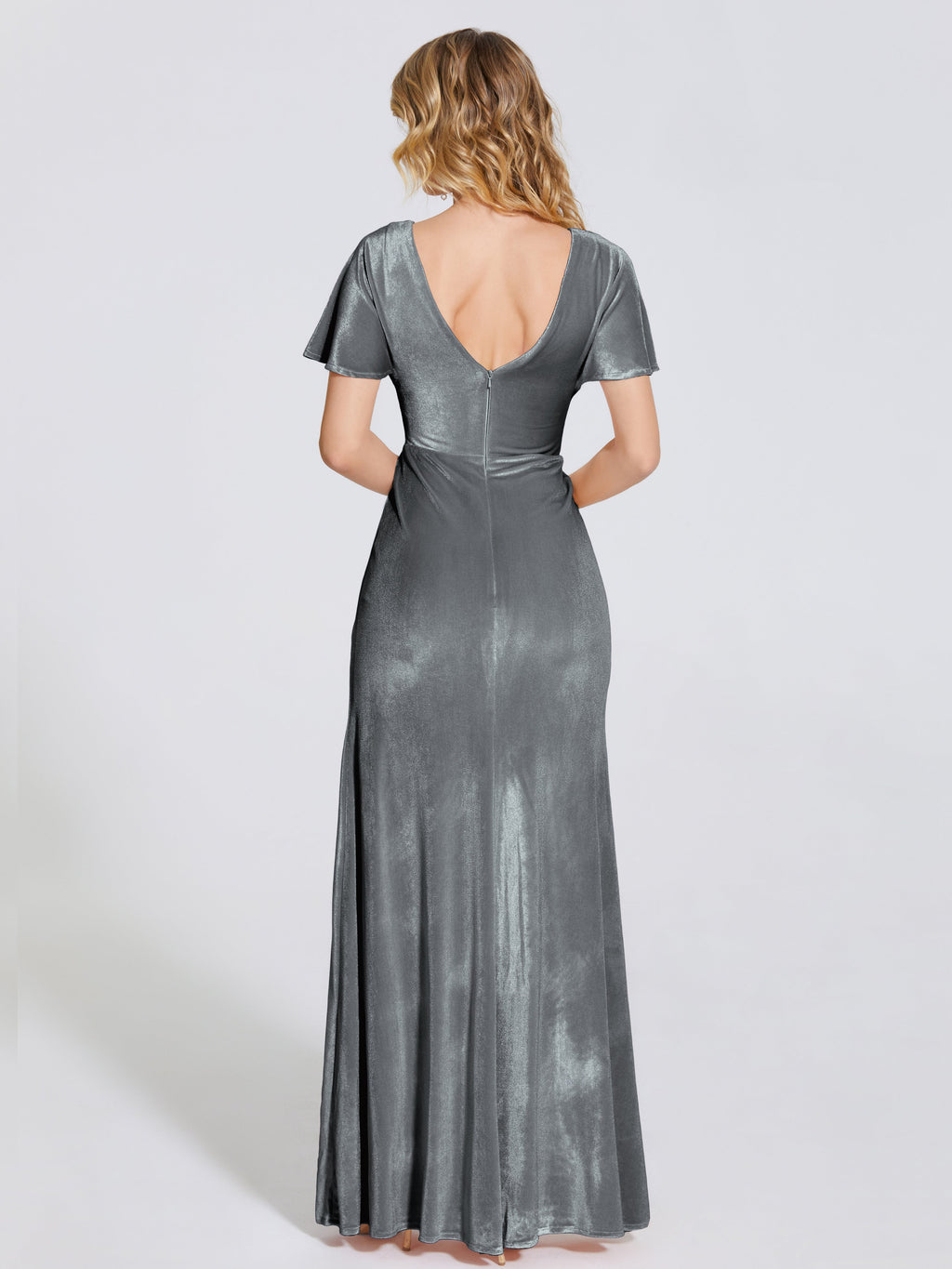 Summer Sheath Velvet Bridesmaid Dress With Short Sleeves