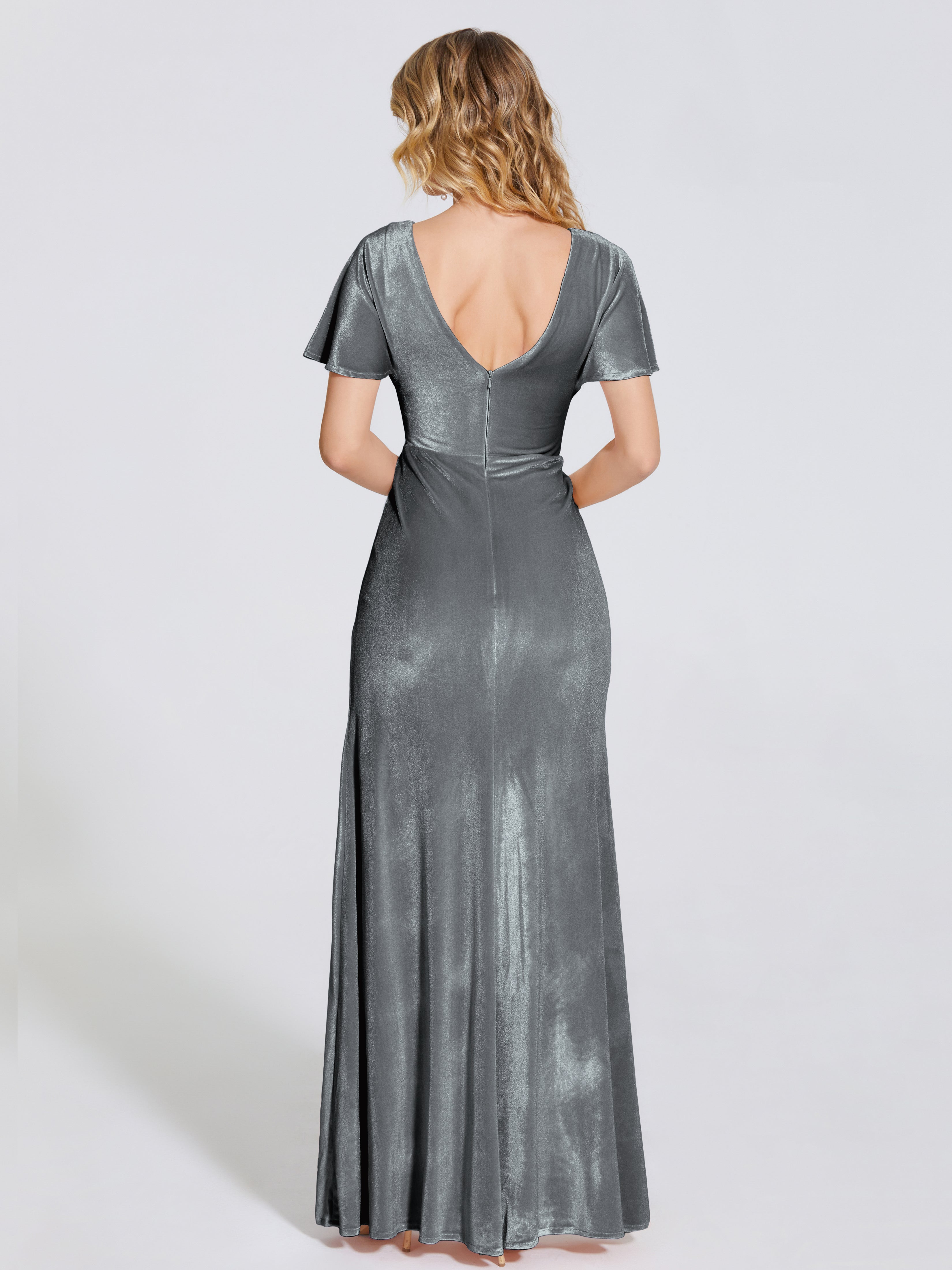 Summer Sheath Velvet Bridesmaid Dress With Short Sleeves