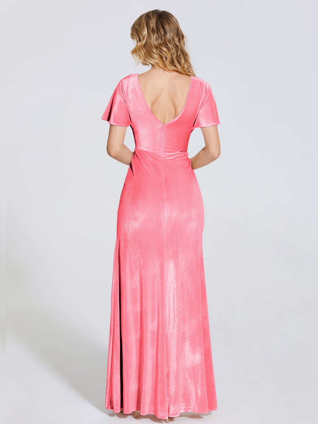 Summer Sheath Velvet Bridesmaid Dress With Short Sleeves