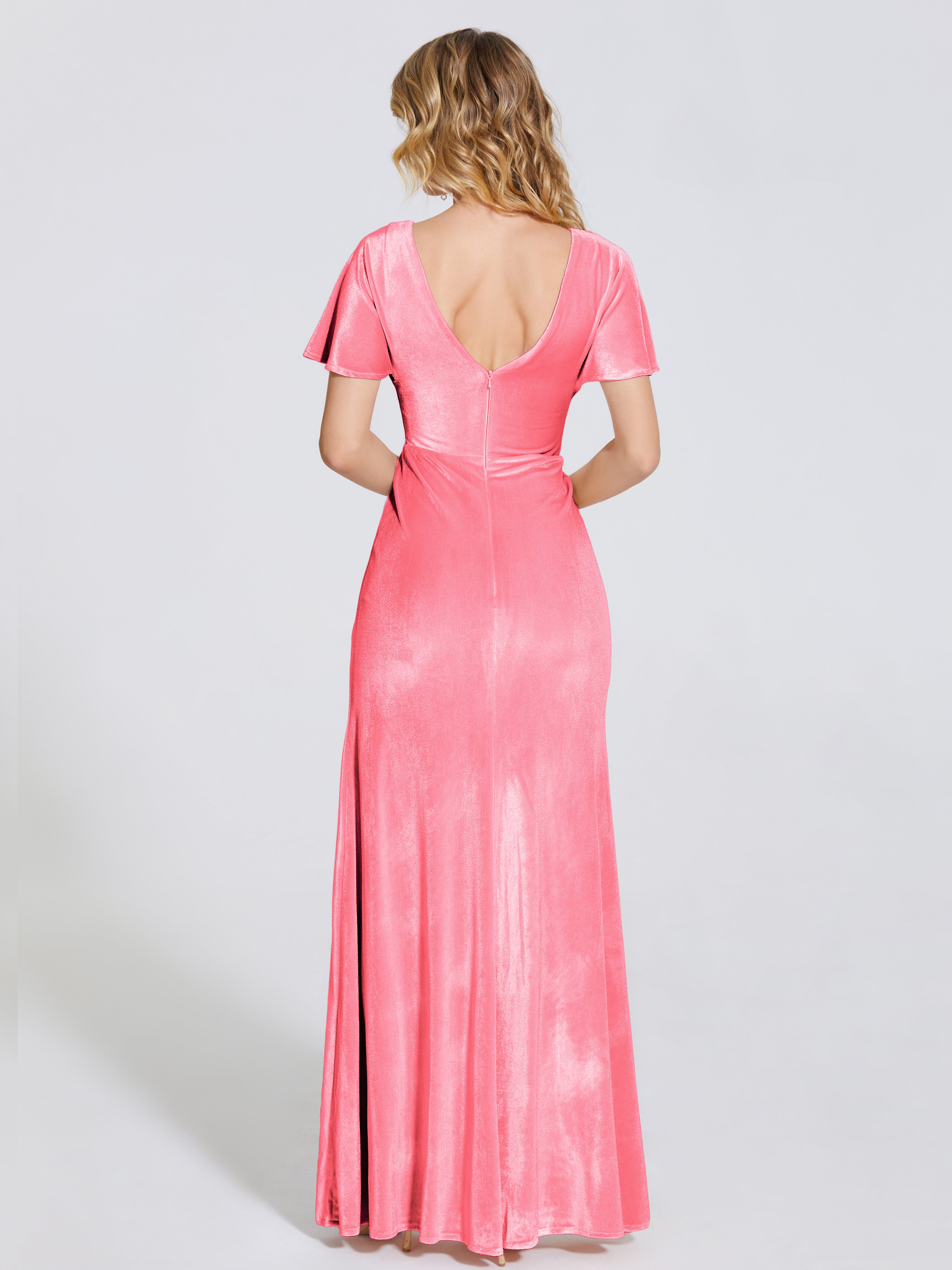 Summer Sheath Velvet Bridesmaid Dress With Short Sleeves