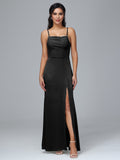 Spaghetti Straps Zipper Back Plus Size Velvet Bridesmaid Dress With Slit