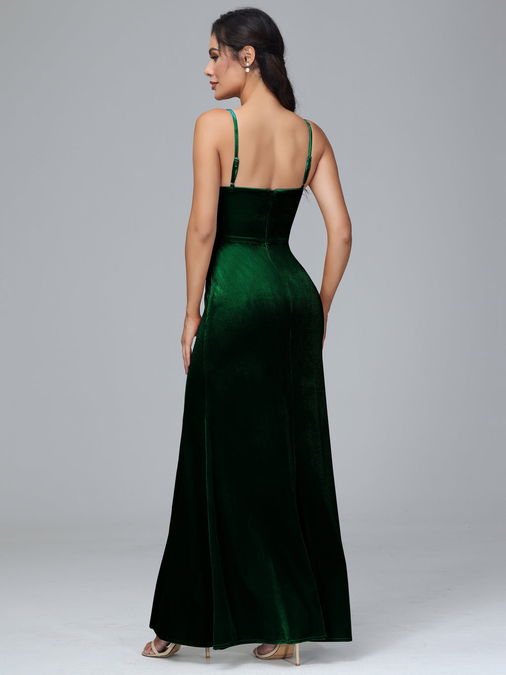 Spaghetti Straps Zipper Back Plus Size Velvet Bridesmaid Dress With Slit