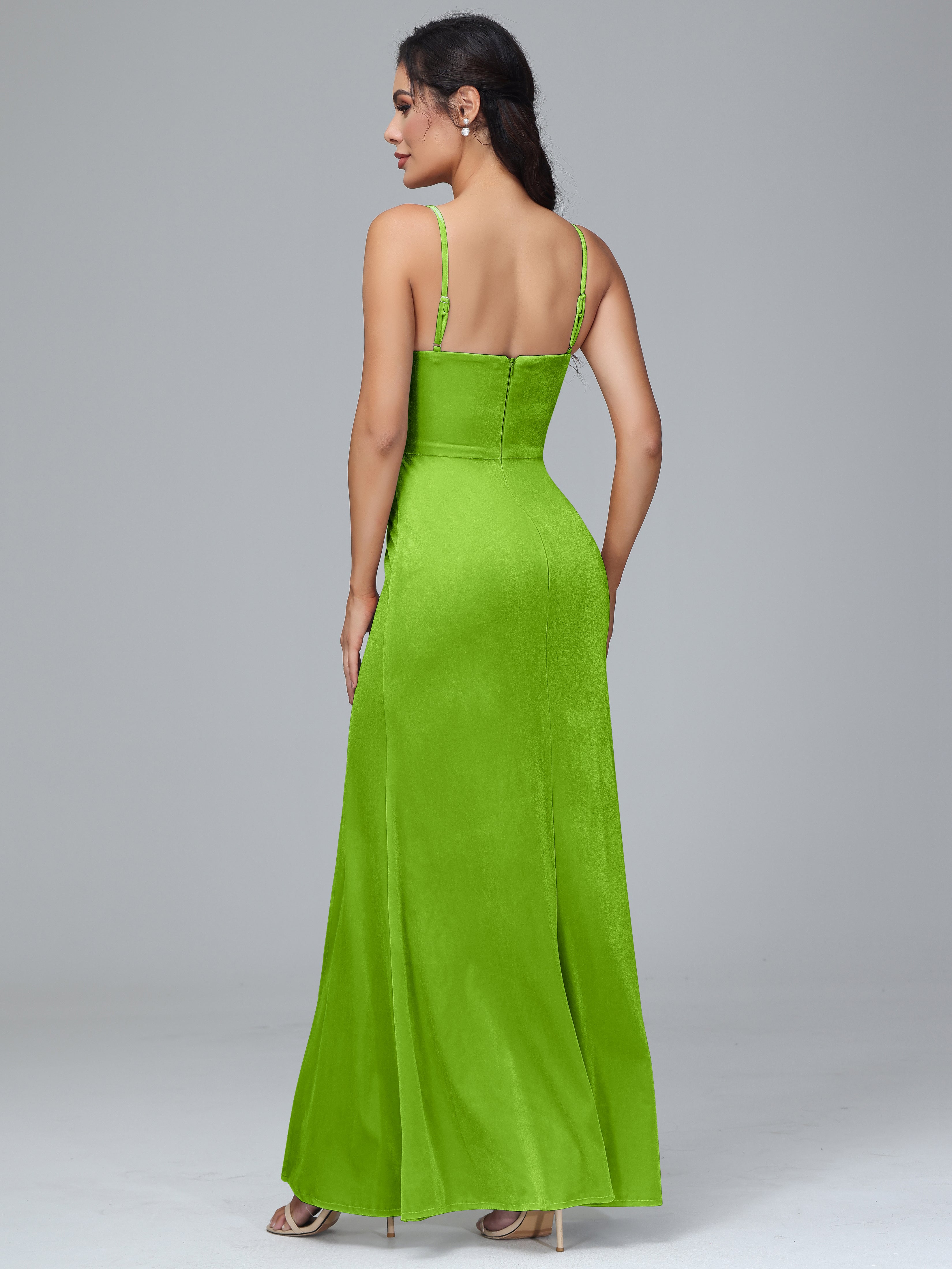 Spaghetti Straps Zipper Back Plus Size Velvet Bridesmaid Dress With Slit