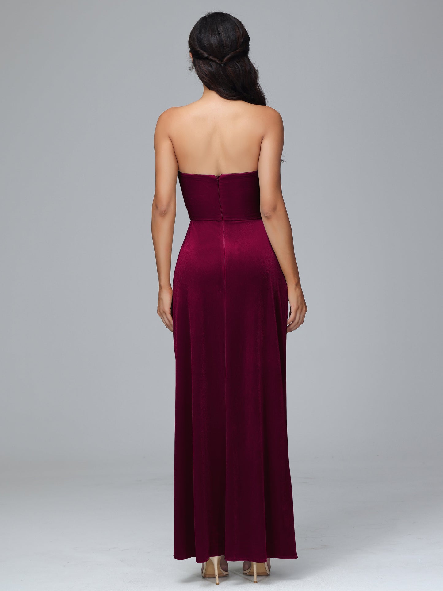 Strapless Velvet Bridesmaid Dress With Slit