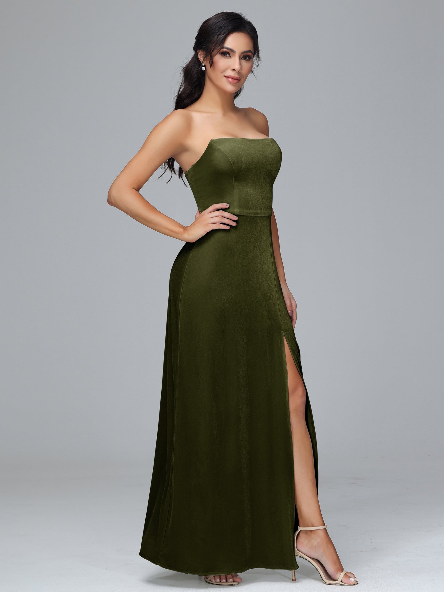 Strapless Velvet Bridesmaid Dress With Slit