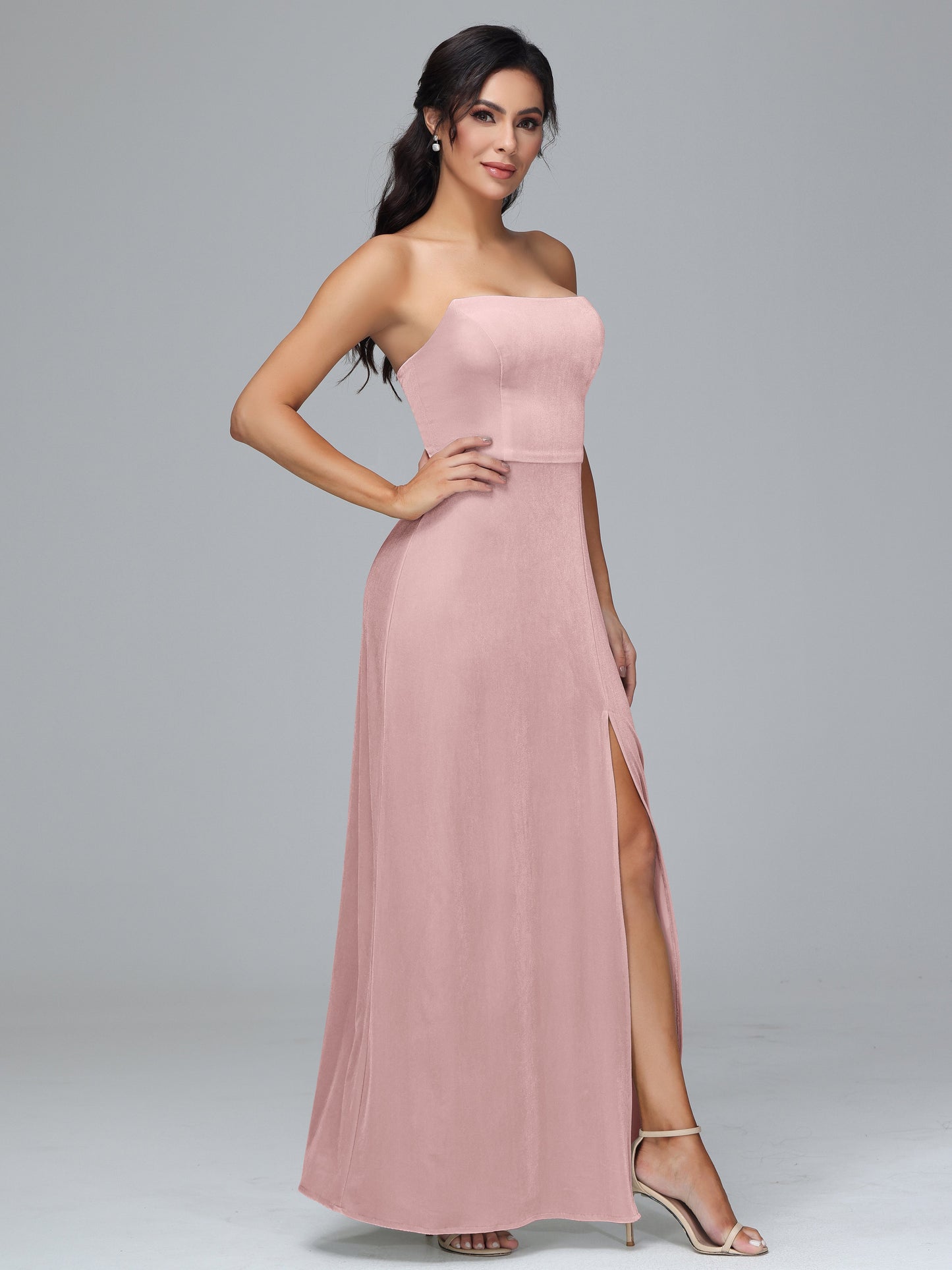 Strapless Velvet Bridesmaid Dress With Slit