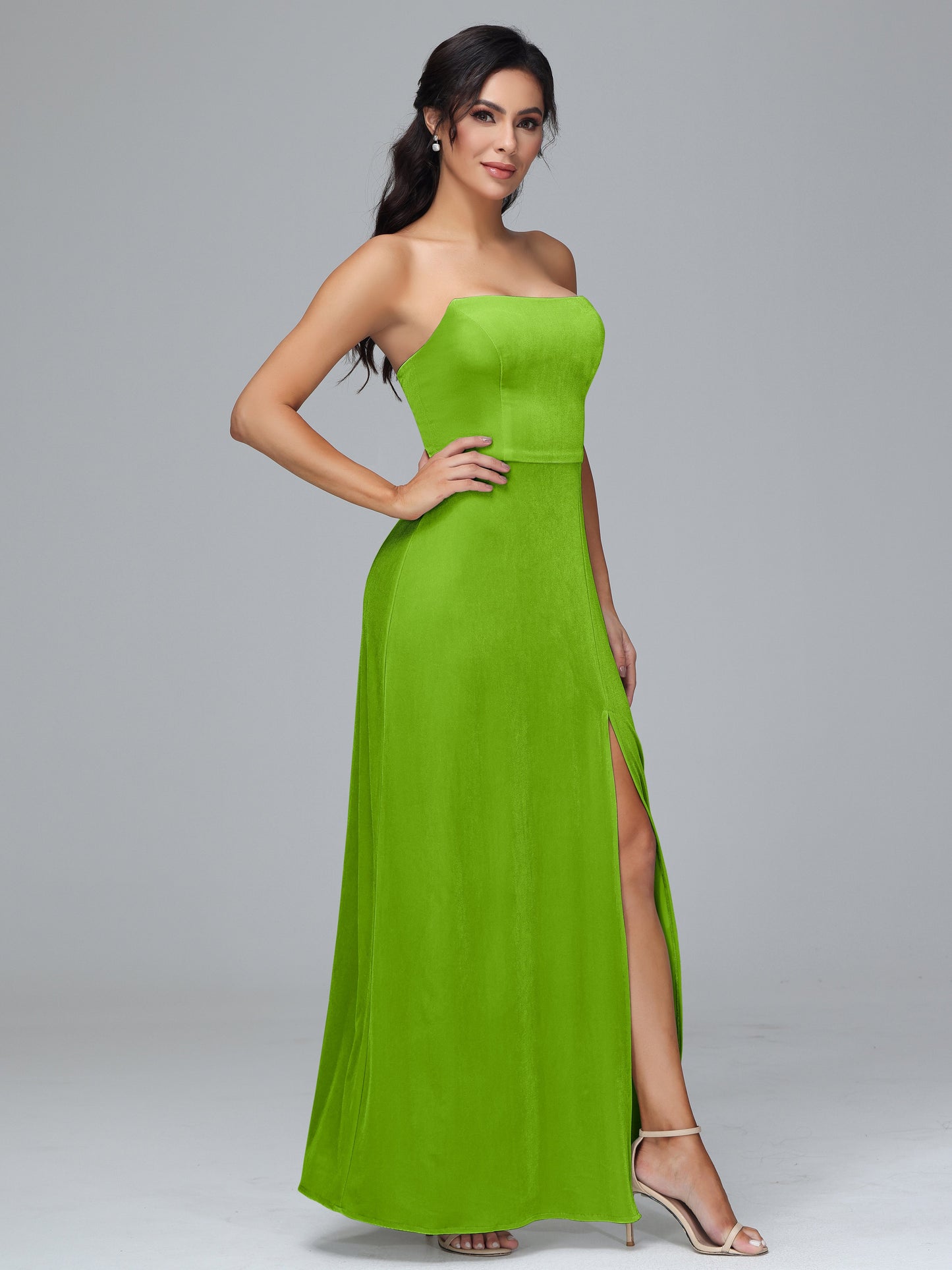 Strapless Velvet Bridesmaid Dress With Slit