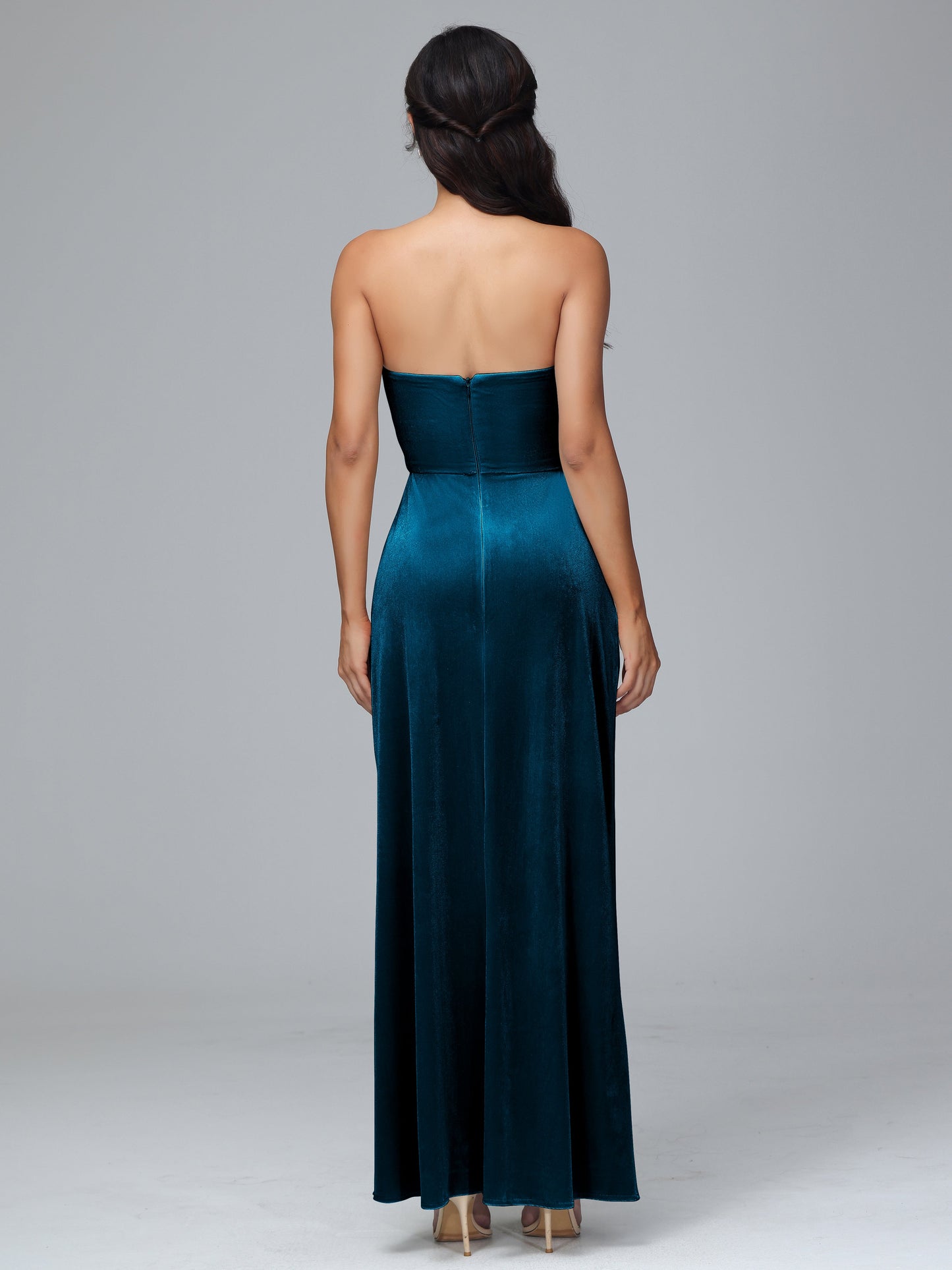 Strapless Velvet Bridesmaid Dress With Slit