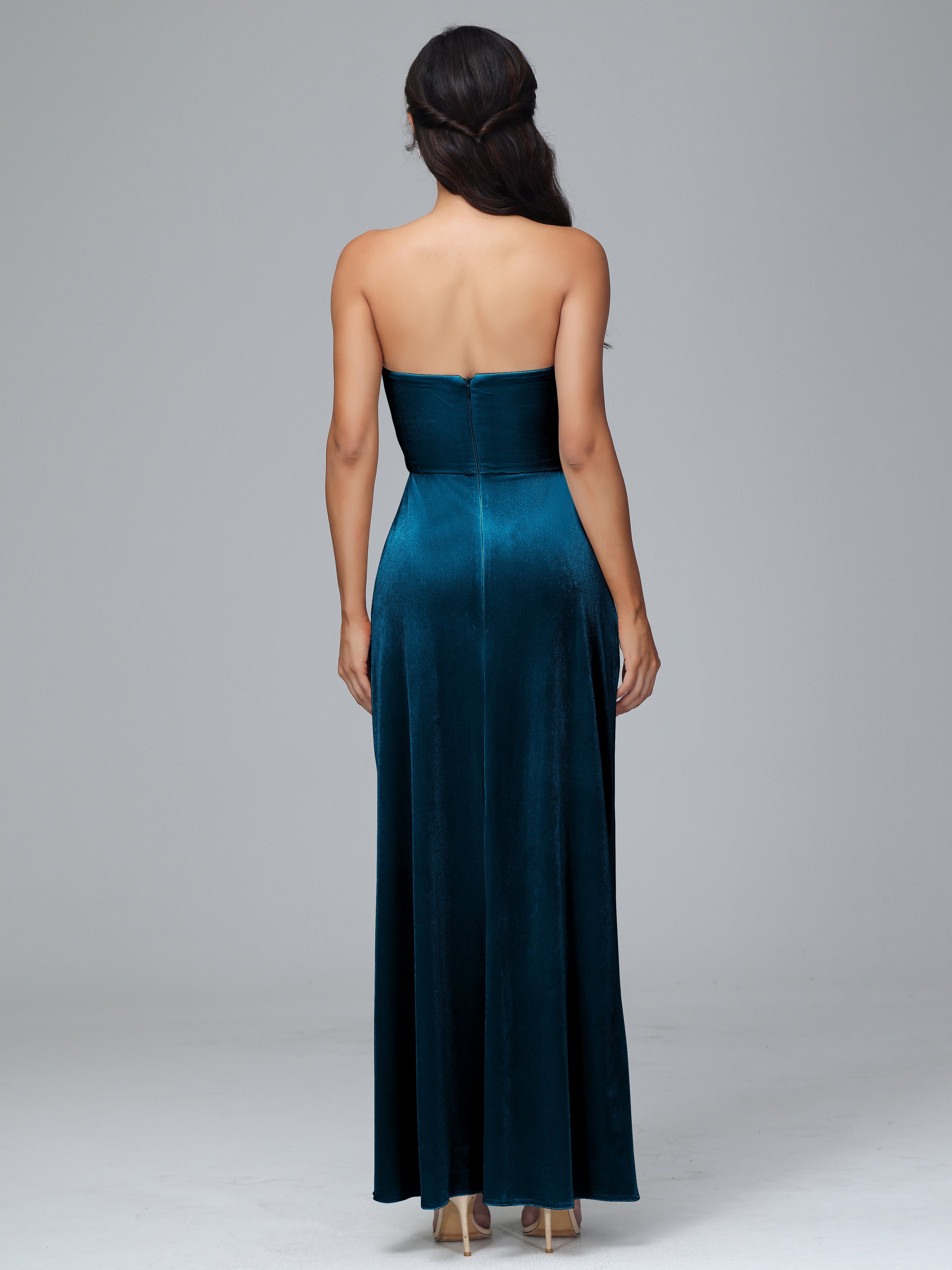 Strapless Velvet Bridesmaid Dress With Slit