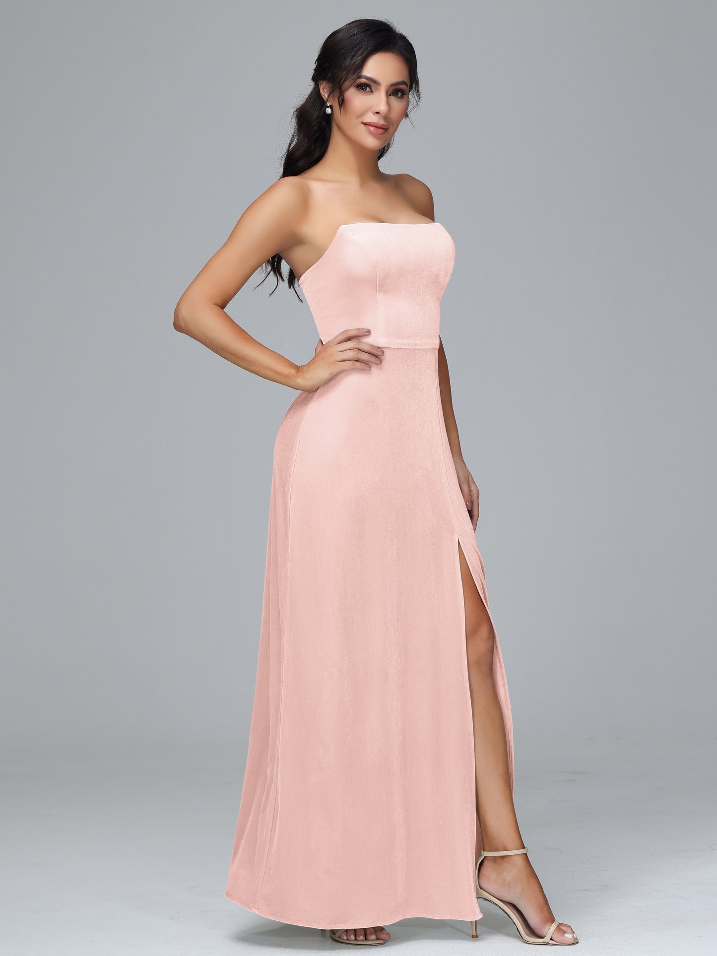 Strapless Velvet Bridesmaid Dress With Slit