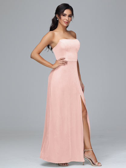 Strapless Velvet Bridesmaid Dress With Slit