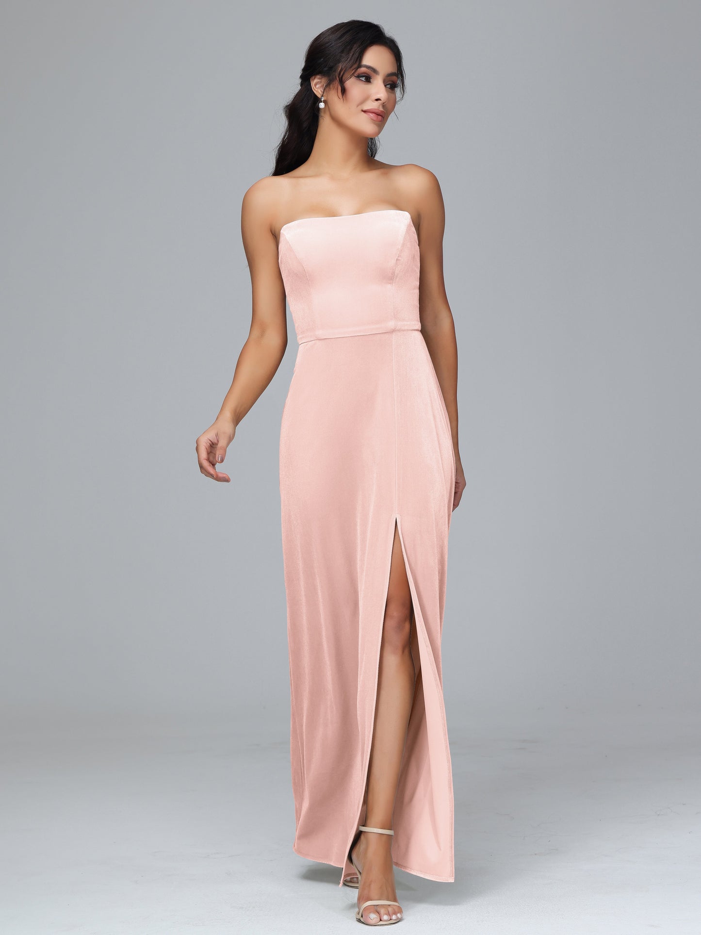 Strapless Velvet Bridesmaid Dress With Slit