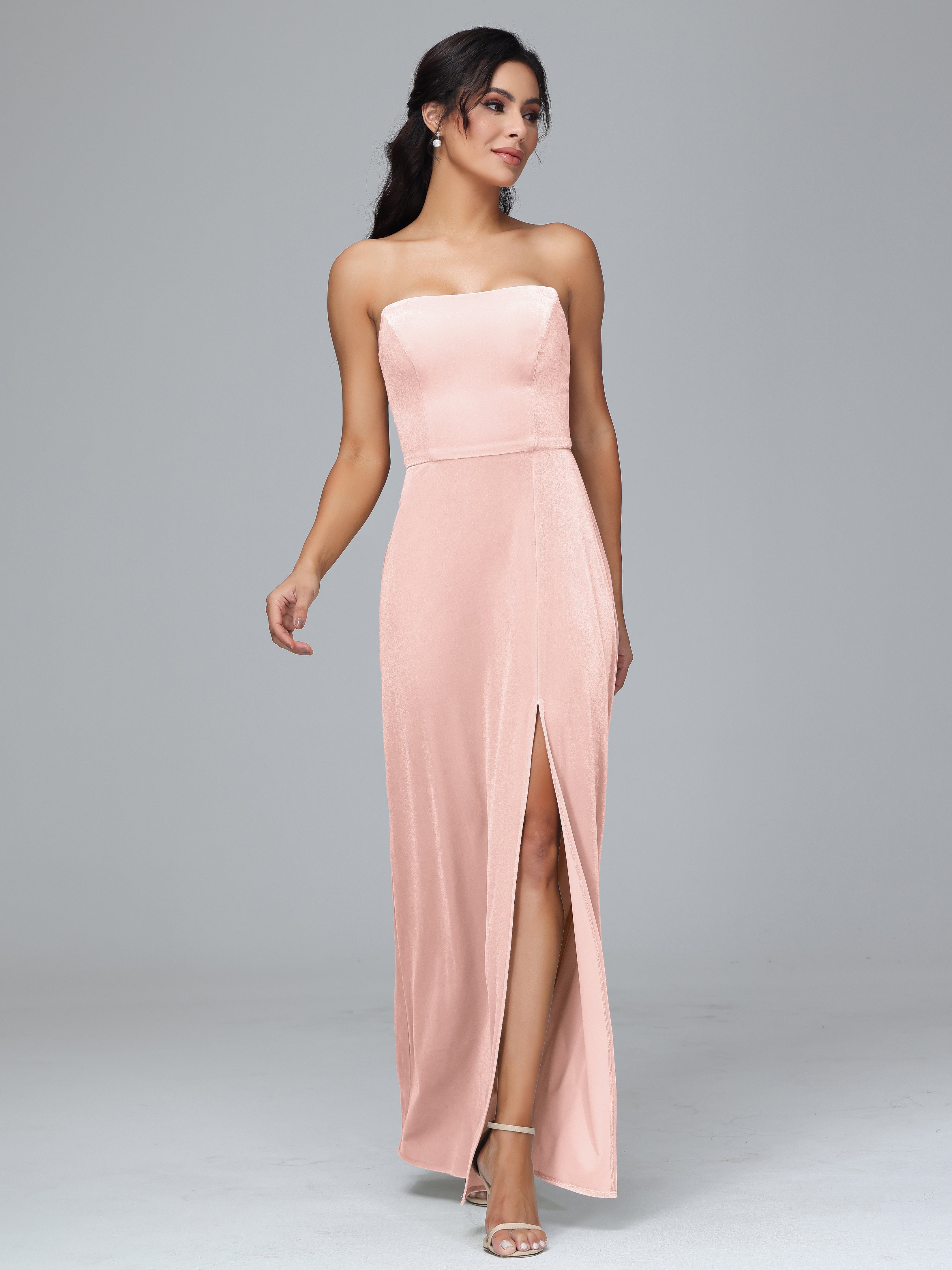 Strapless Velvet Bridesmaid Dress With Slit